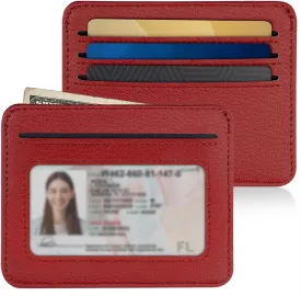 Mayski Minimalist Wallet Credit Card Holder for Women, RFID Credit Card Holder Card Cases, Slim Pocket Wallet with ID Window for Women Men, Red
