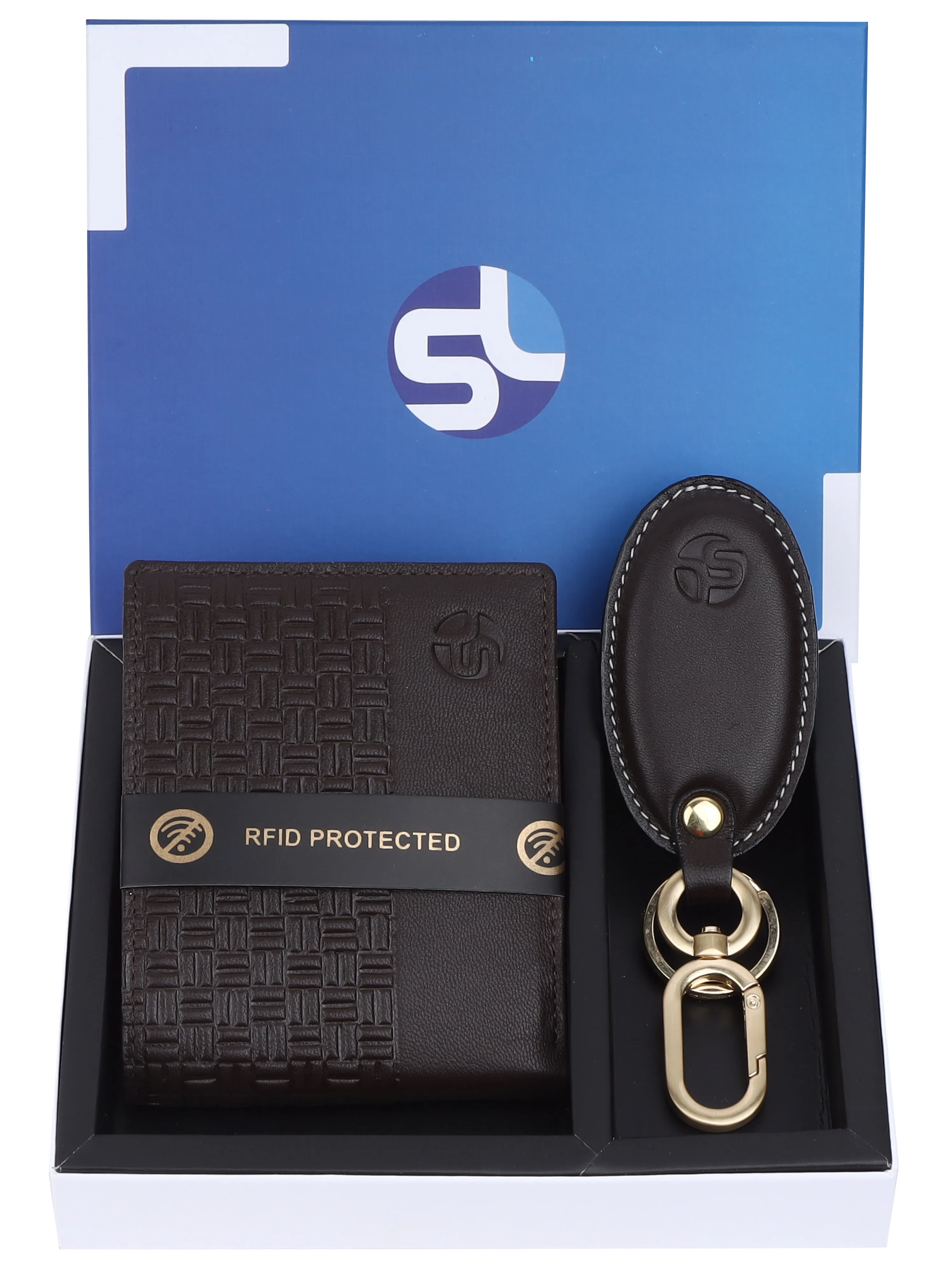 MENS LEATHER RFID WALLET WITH KEY RING COMBO 93706 (BROWN)