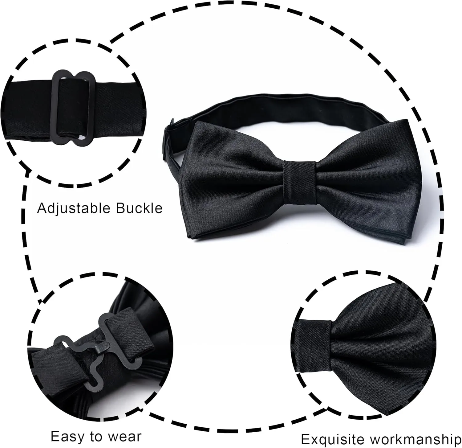 Mens Solid Color Double Fold Pre-tied Bow Tie and Pocket Square Cufflinks Set Formal Tuxedo Bowties for Wedding Party