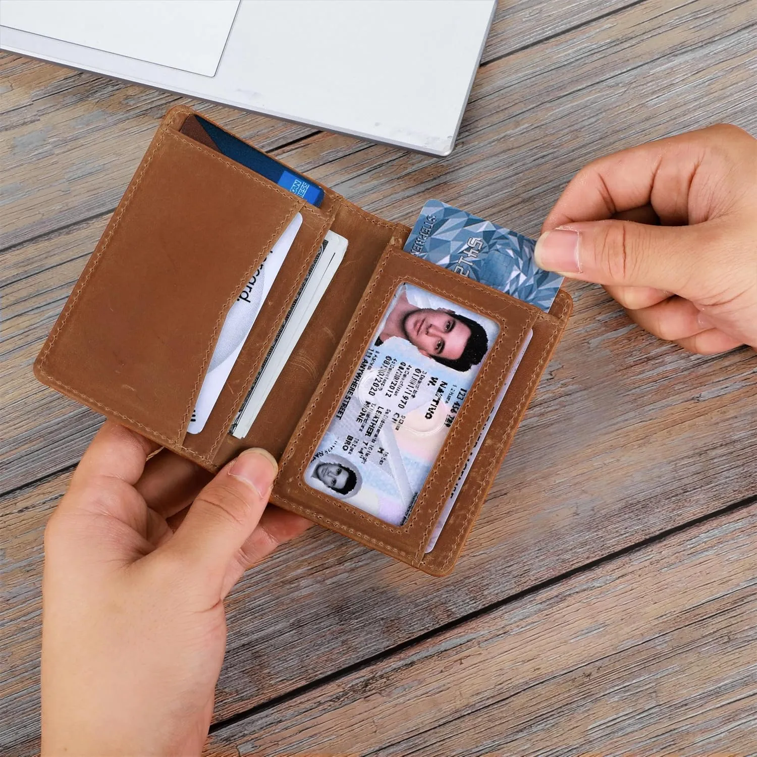 Minimalist RFID Wallet for Men and Women | Slim Bifold Credit Card Holder Wallet | Men's Business Card Case | Genuine Leather Front Pocket wallet with Gift Box