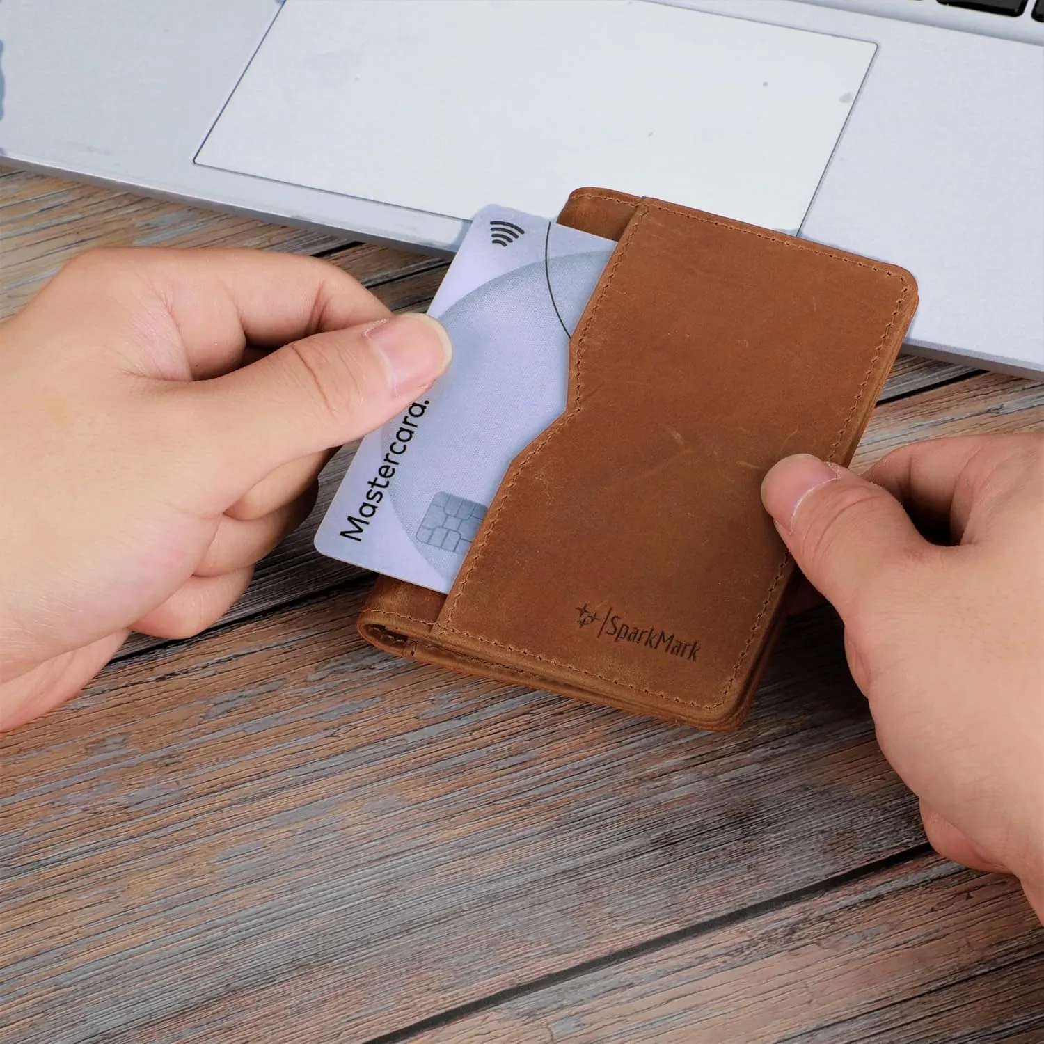 Minimalist RFID Wallet for Men and Women | Slim Bifold Credit Card Holder Wallet | Men's Business Card Case | Genuine Leather Front Pocket wallet with Gift Box