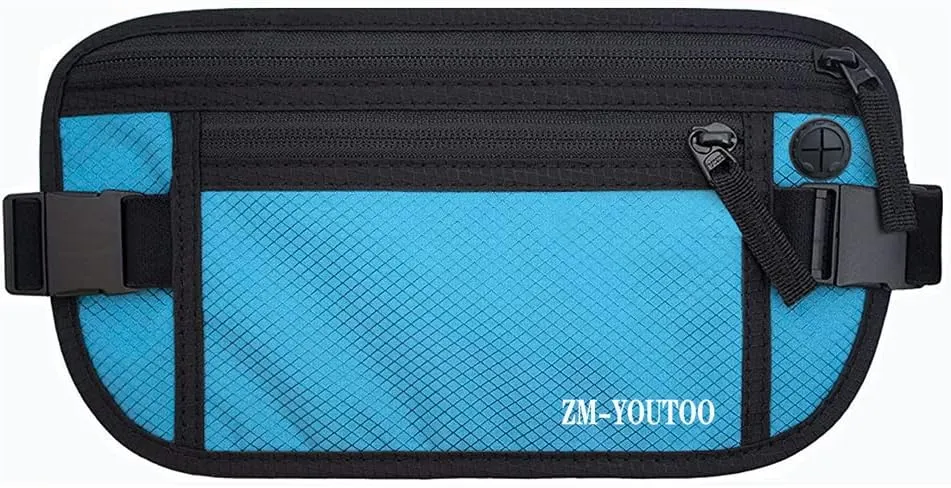 Money Belt for Travel - Hidden Travel Pouch Protect Your Credit and Money With RFID Blocking Passport Holder Waist Wallet (Blue)