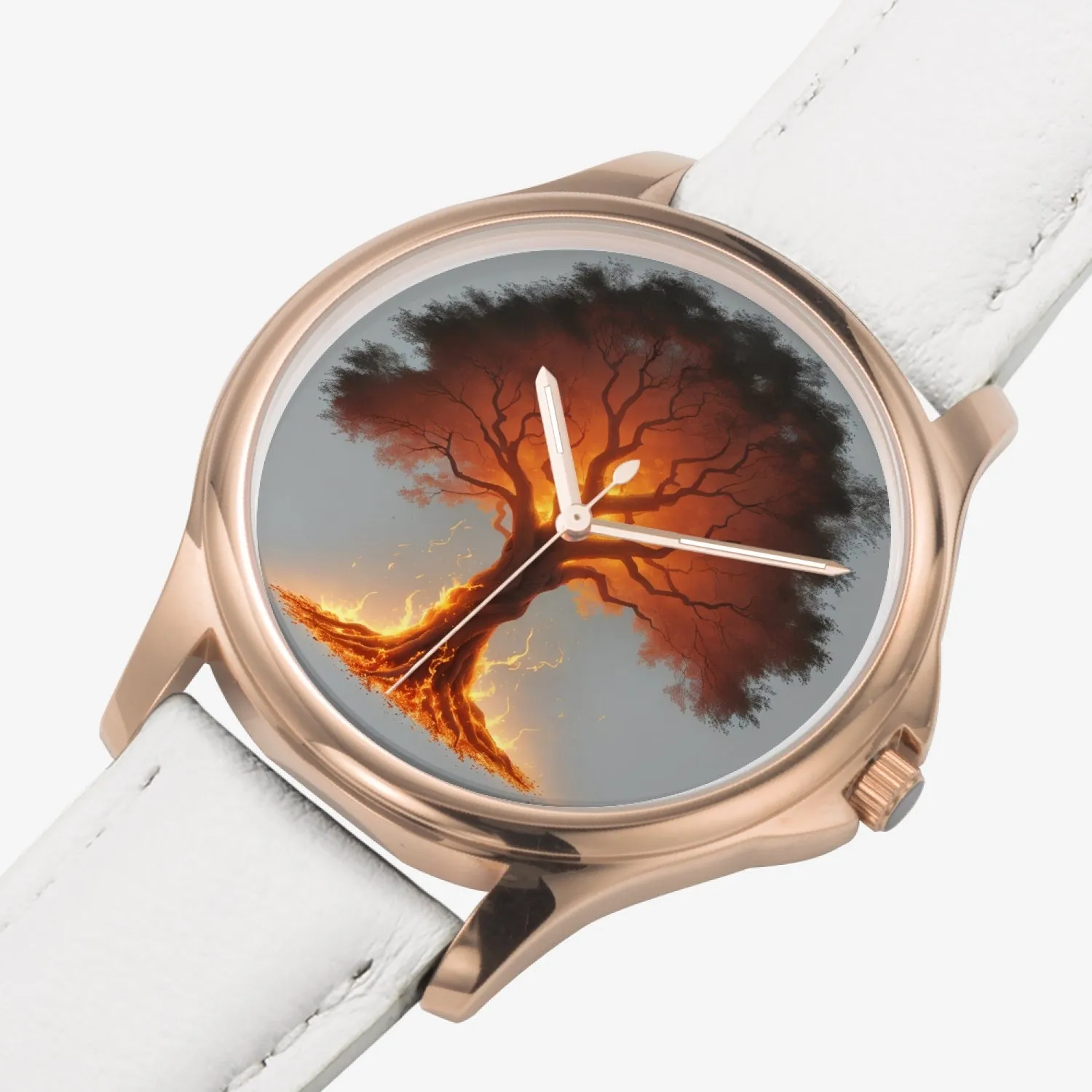 Montre à quartz classique et élégante avec bracelet en cuir (or rose) "Arbre rouge" (148)