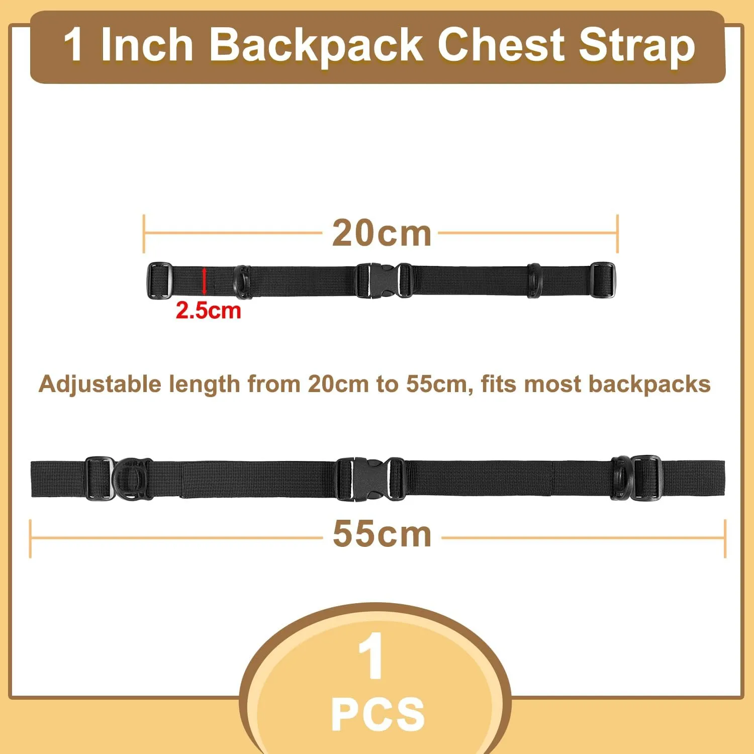 Outdoor Backpack Chest Straps, Adjustable Sternum Strap for Backpacks Replacement, Camping Hiking Backpack Straps With Quick Release Buckle (Black of 1pcs)