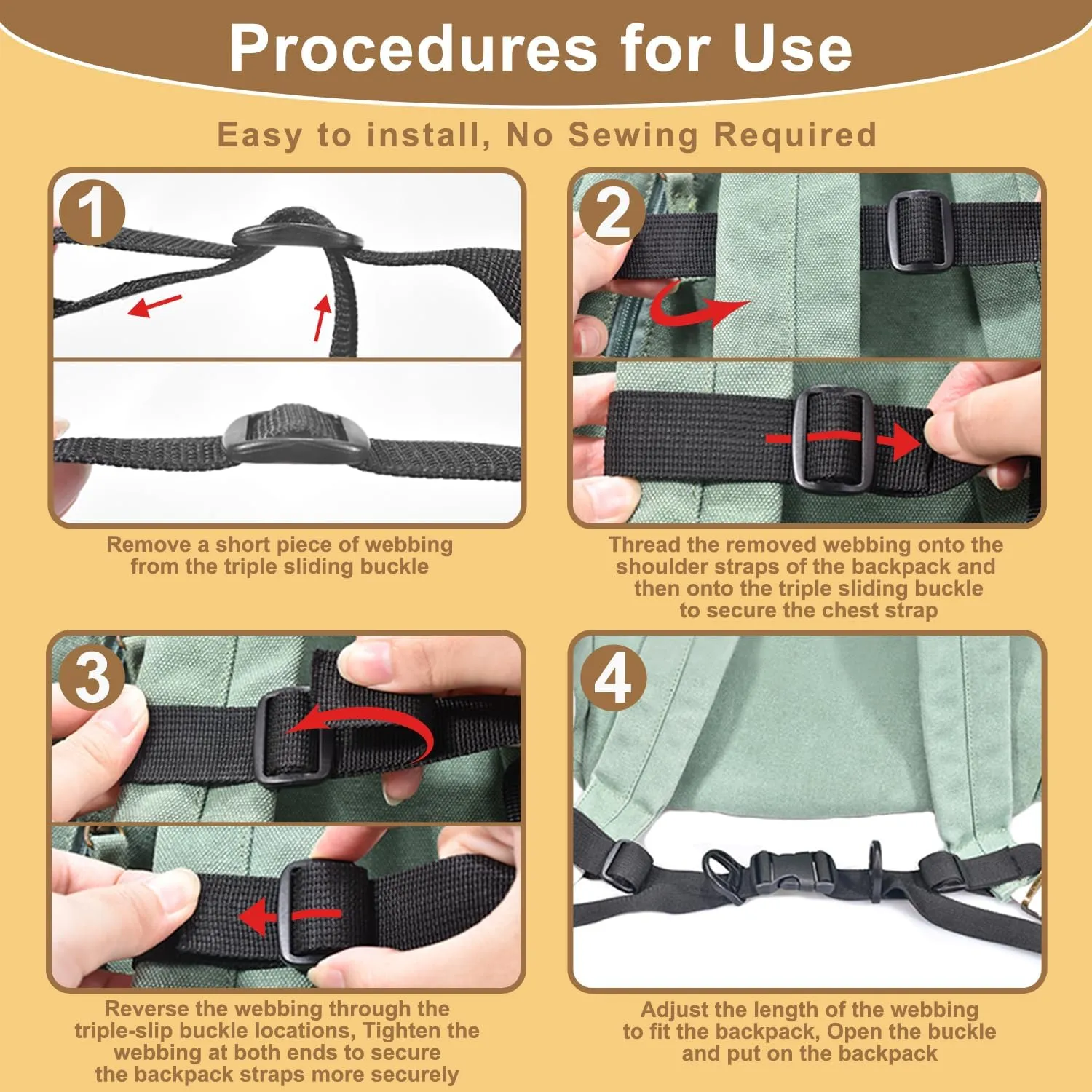 Outdoor Backpack Chest Straps, Adjustable Sternum Strap for Backpacks Replacement, Camping Hiking Backpack Straps With Quick Release Buckle (Black of 1pcs)