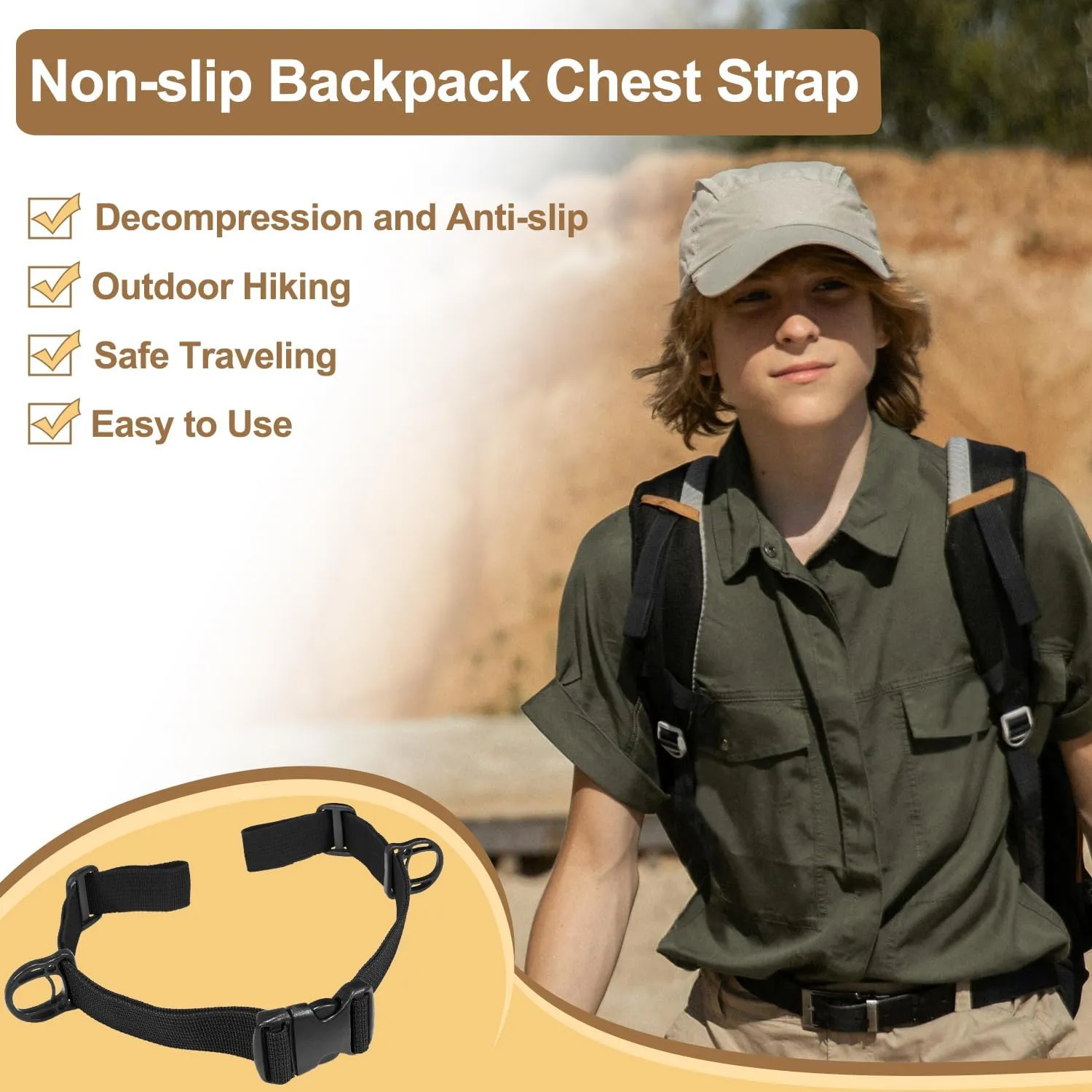 Outdoor Backpack Chest Straps, Adjustable Sternum Strap for Backpacks Replacement, Camping Hiking Backpack Straps With Quick Release Buckle (Black of 1pcs)