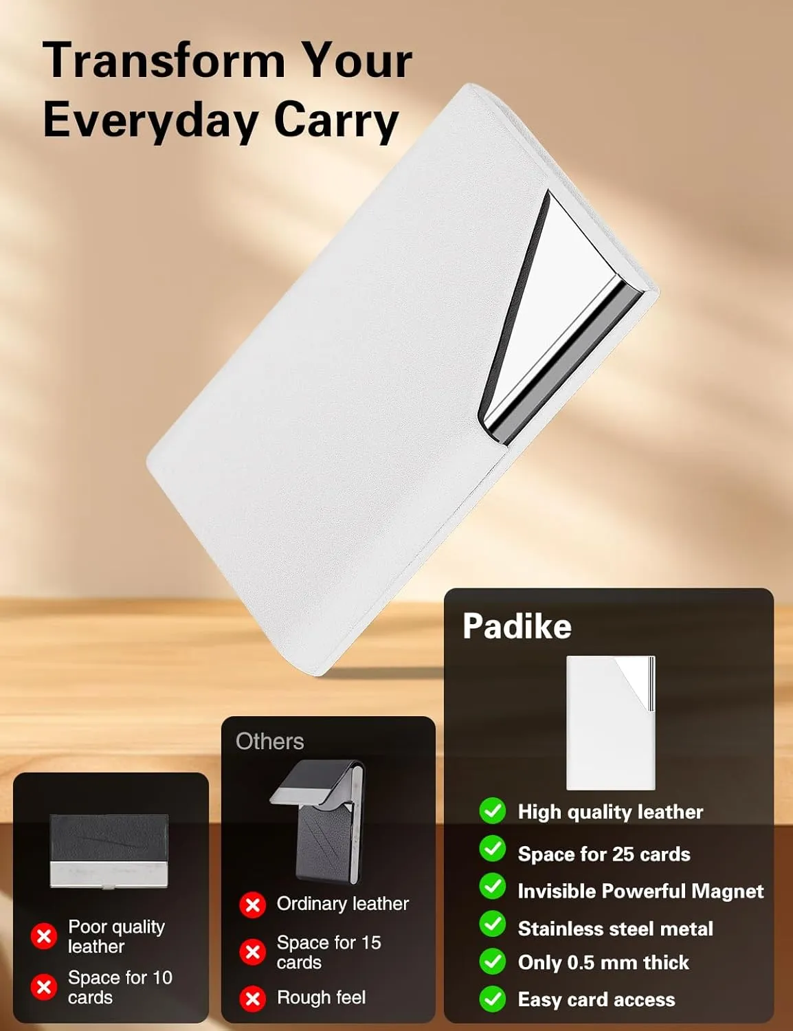 Padike Business Card Holder, Upgraded Leather Business Card Case Pocket Card Holders for Men or Women, Metal Slim Name Card Holder RFID Blocking Business Card Carrier with Magnetic Closure (Y-WH)