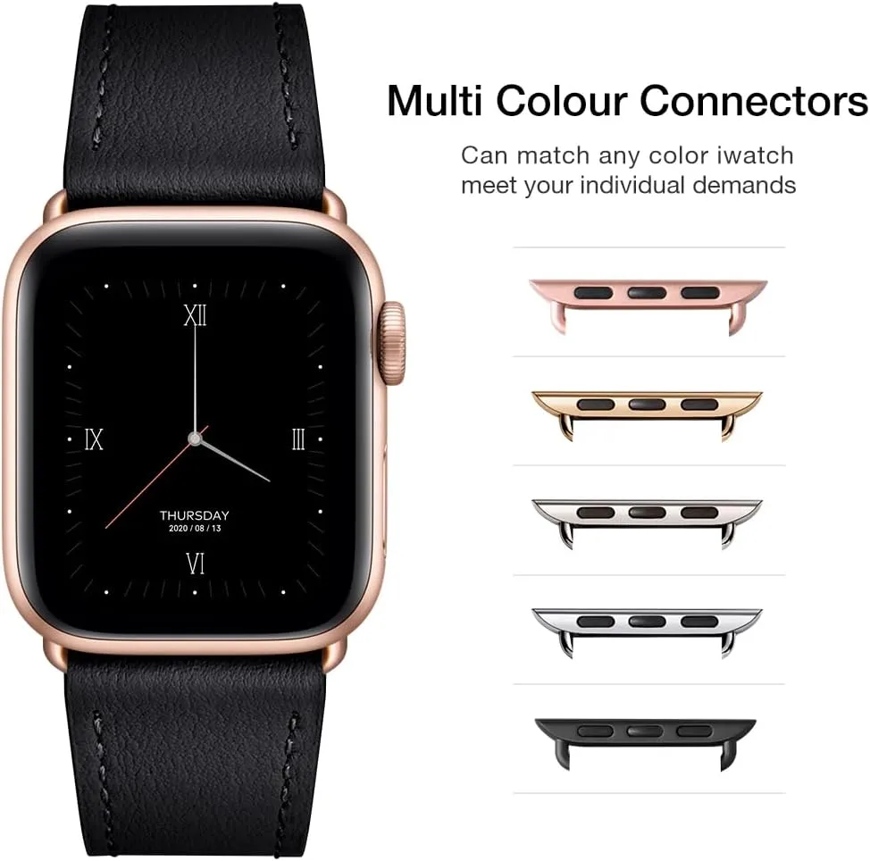 POWER PRIMACY Leather Bands Compatible with Apple Watch Band 38mm 40mm 41mm 42mm-Series 10,Genuine Leather Strap Compatible for Women Men iWatch SE Series 10 9 8 7 6 5 4 3 2 1(Black/Rosegold)