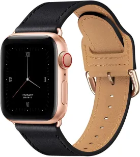 POWER PRIMACY Leather Bands Compatible with Apple Watch Band 38mm 40mm 41mm 42mm-Series 10,Genuine Leather Strap Compatible for Women Men iWatch SE Series 10 9 8 7 6 5 4 3 2 1(Black/Rosegold)