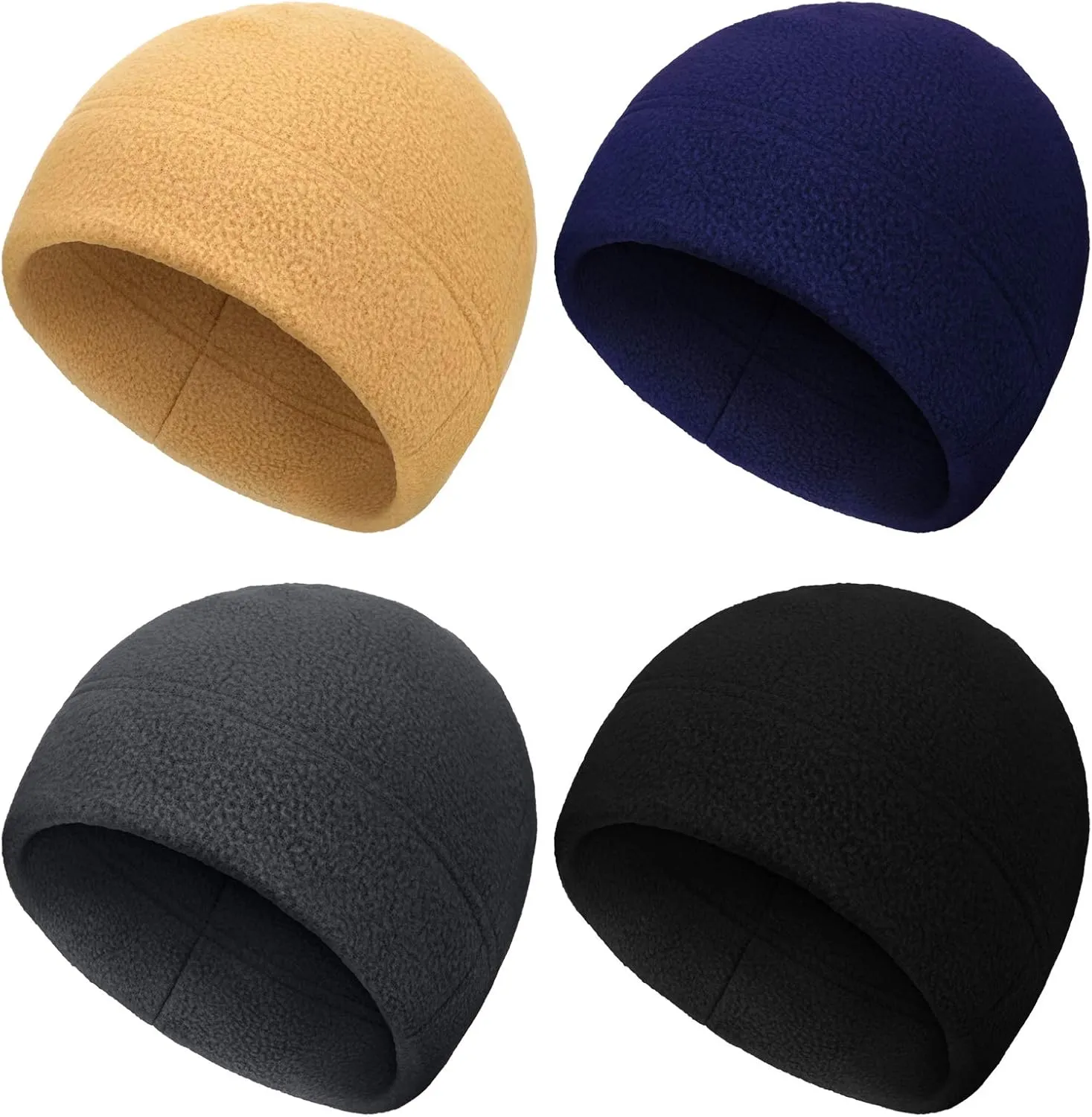 SATINIOR 4 Pieces Cotton Skull Caps for Men Women Fleece Beanies Hat Warm Soft Polar Beanie Hat Thick Windproof Winter