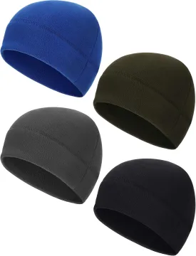 SATINIOR 4 Pieces Cotton Skull Caps for Men Women Fleece Beanies Hat Warm Soft Polar Beanie Hat Thick Windproof Winter