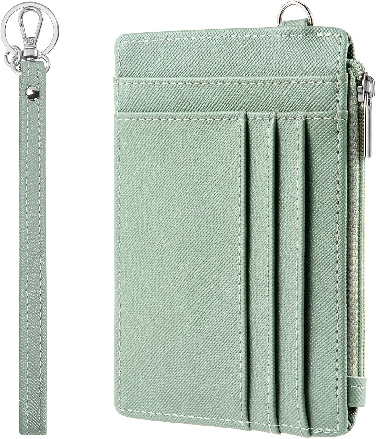 SEAVILIA Small Wallet for Women Slim Wristlet Keychain Wallets RFID Credit Card Holder With Zipper Pocket, ID Window (Light Green)