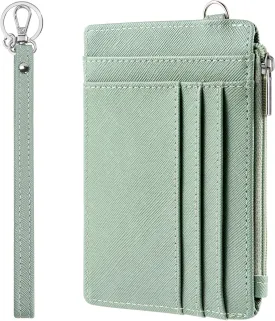SEAVILIA Small Wallet for Women Slim Wristlet Keychain Wallets RFID Credit Card Holder With Zipper Pocket, ID Window (Light Green)