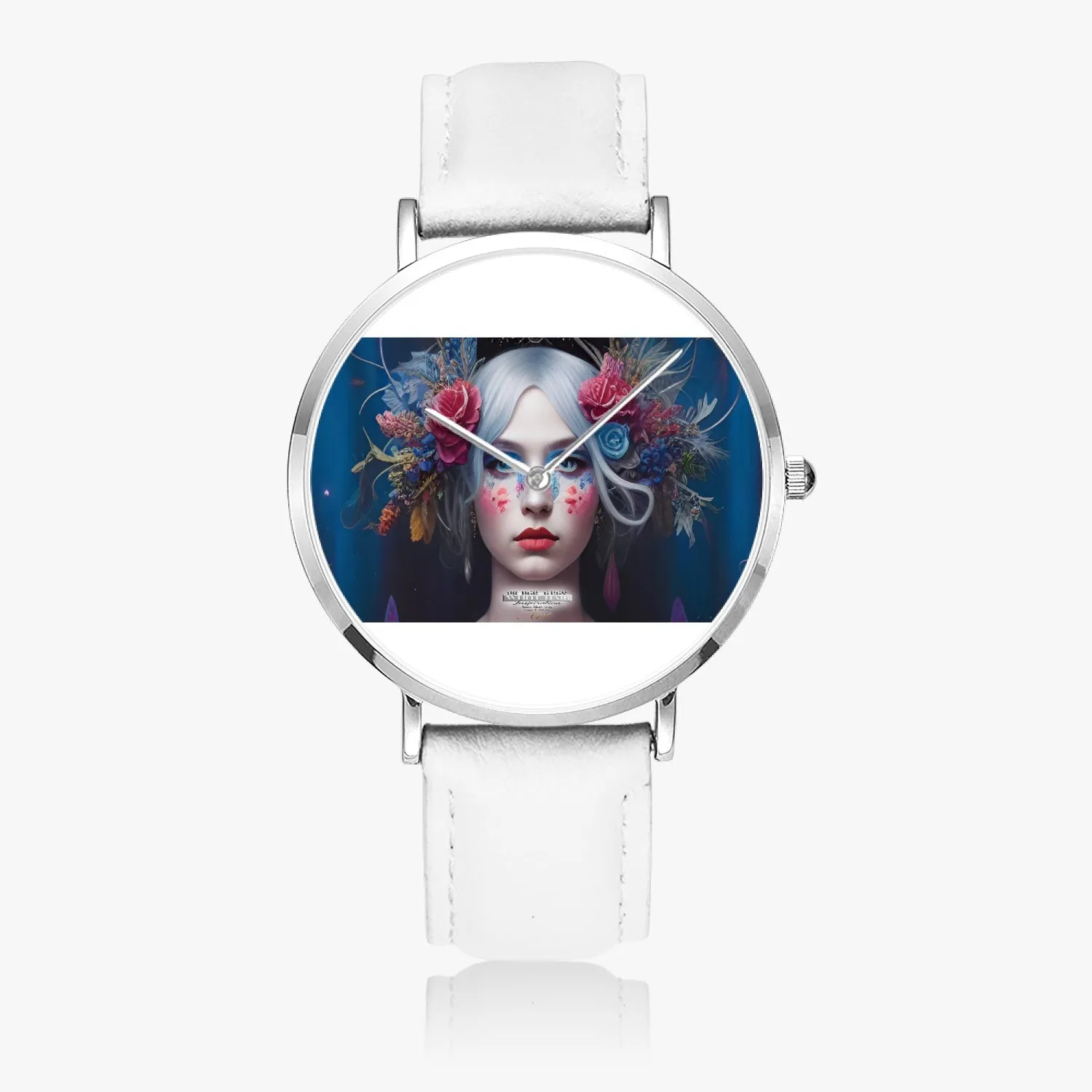 Silver grey white hair inspiration Hot Selling Ultra-Thin Leather Strap Quartz Watch (Silver)