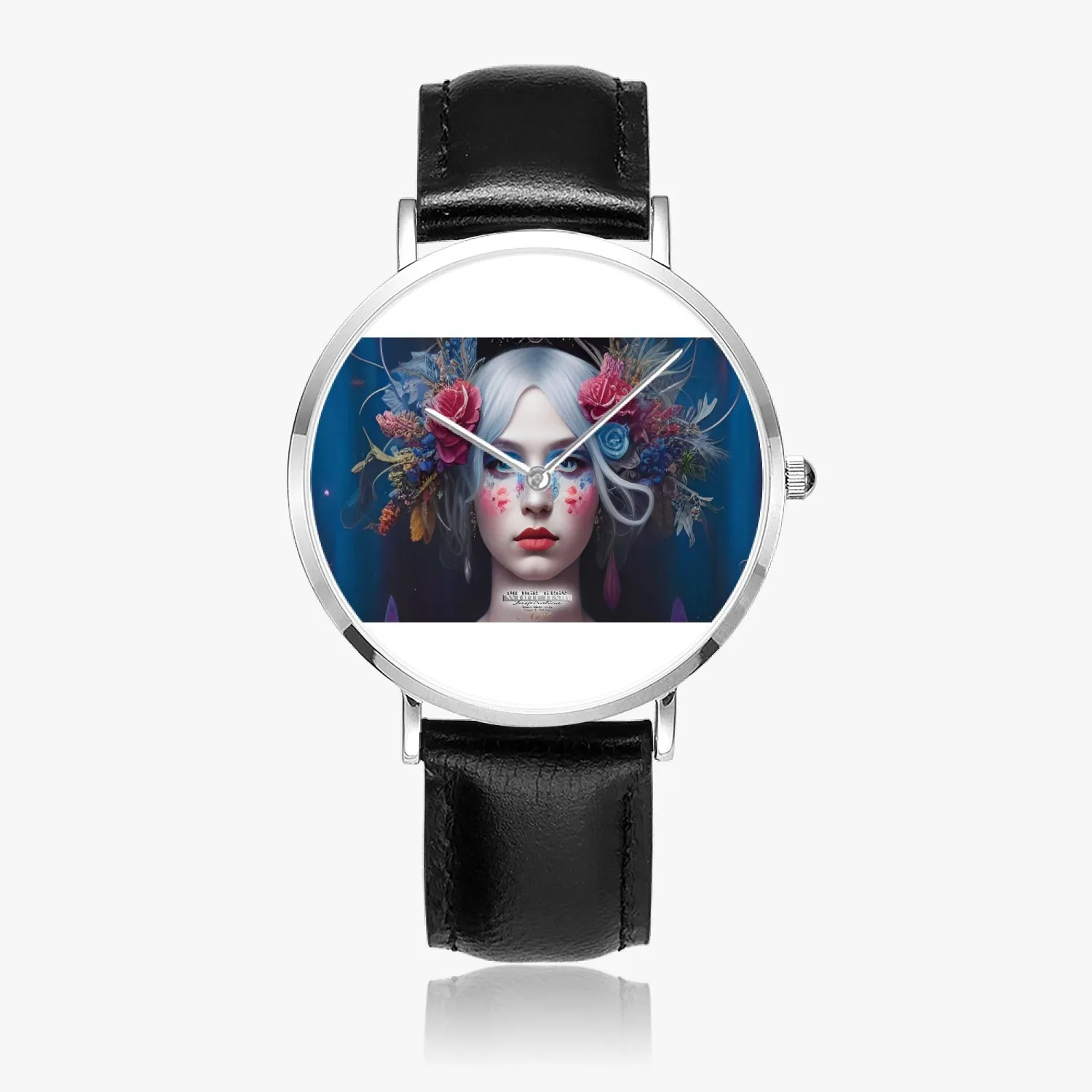 Silver grey white hair inspiration Hot Selling Ultra-Thin Leather Strap Quartz Watch (Silver)