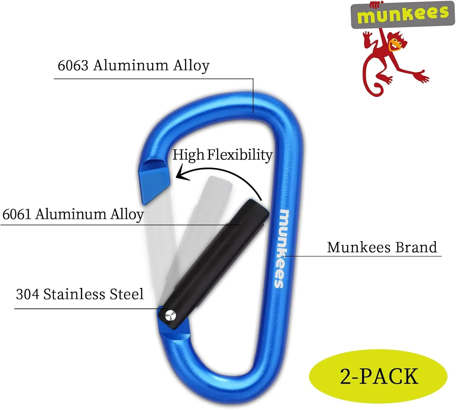 Small Carabiner Clip Keychain 2 Pack, Mini Caribeener 2 inch to 3" for Keys Aluminum Alloy Biner Lightweights for Bottle Buckle, Backpack Hook