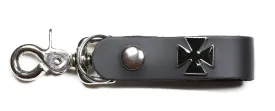 Small Iron CrossBlack Leather Strip KeyRing