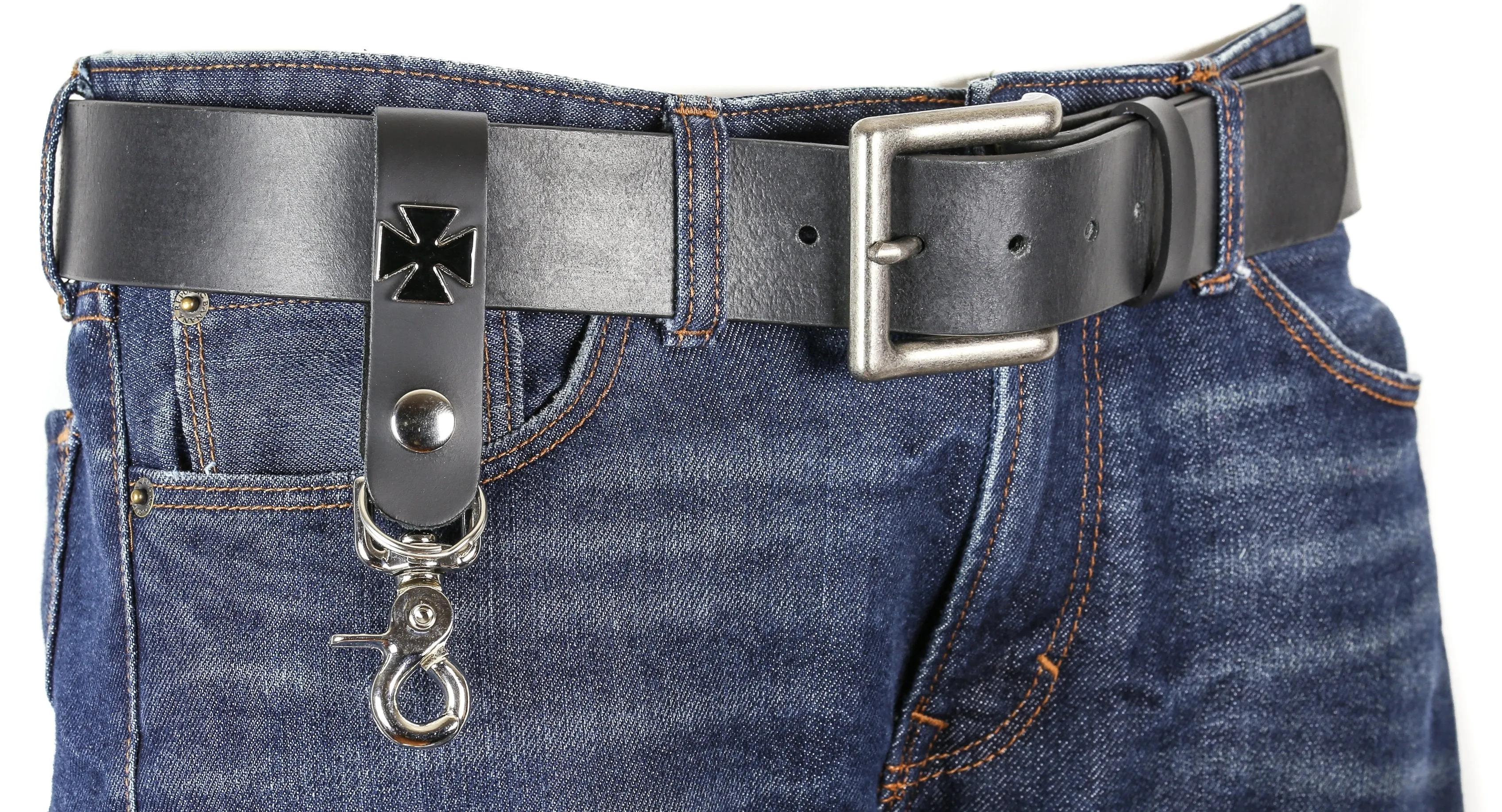Small Iron CrossBlack Leather Strip KeyRing