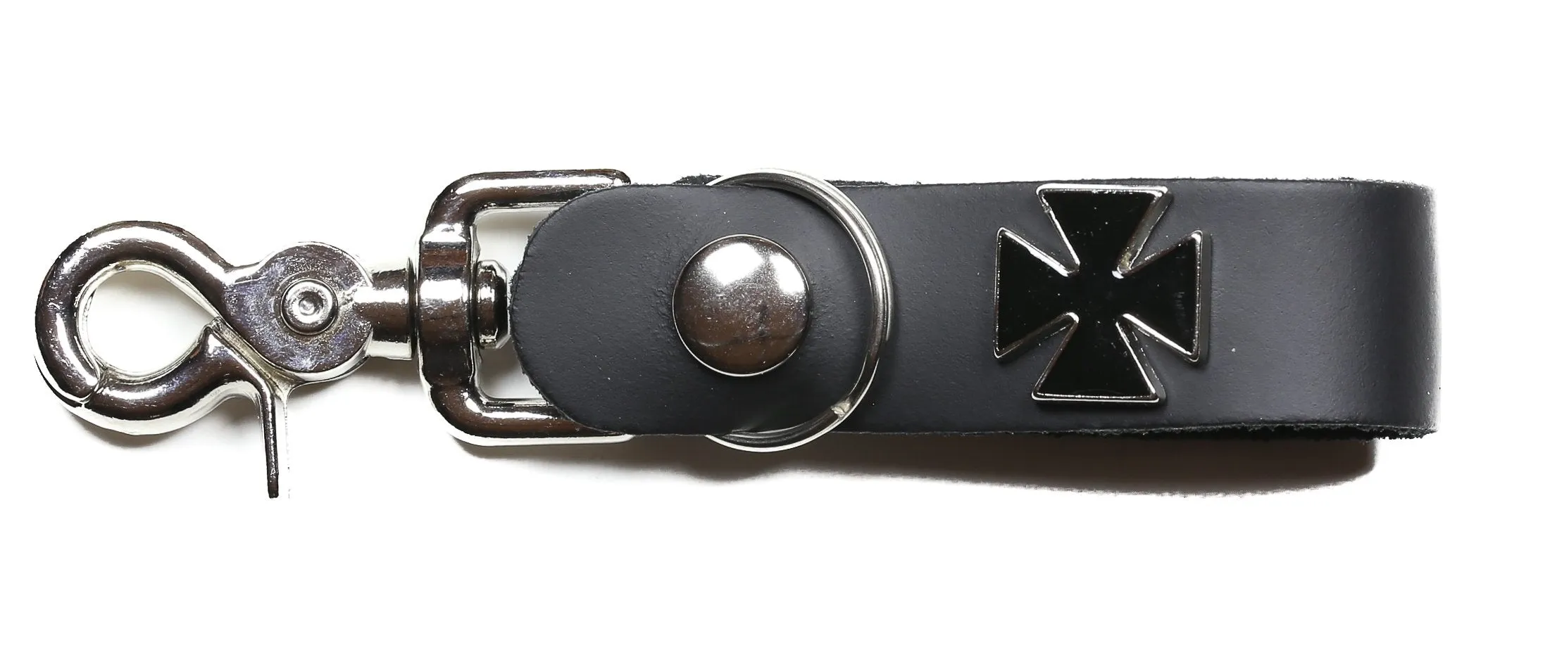 Small Iron CrossBlack Leather Strip KeyRing