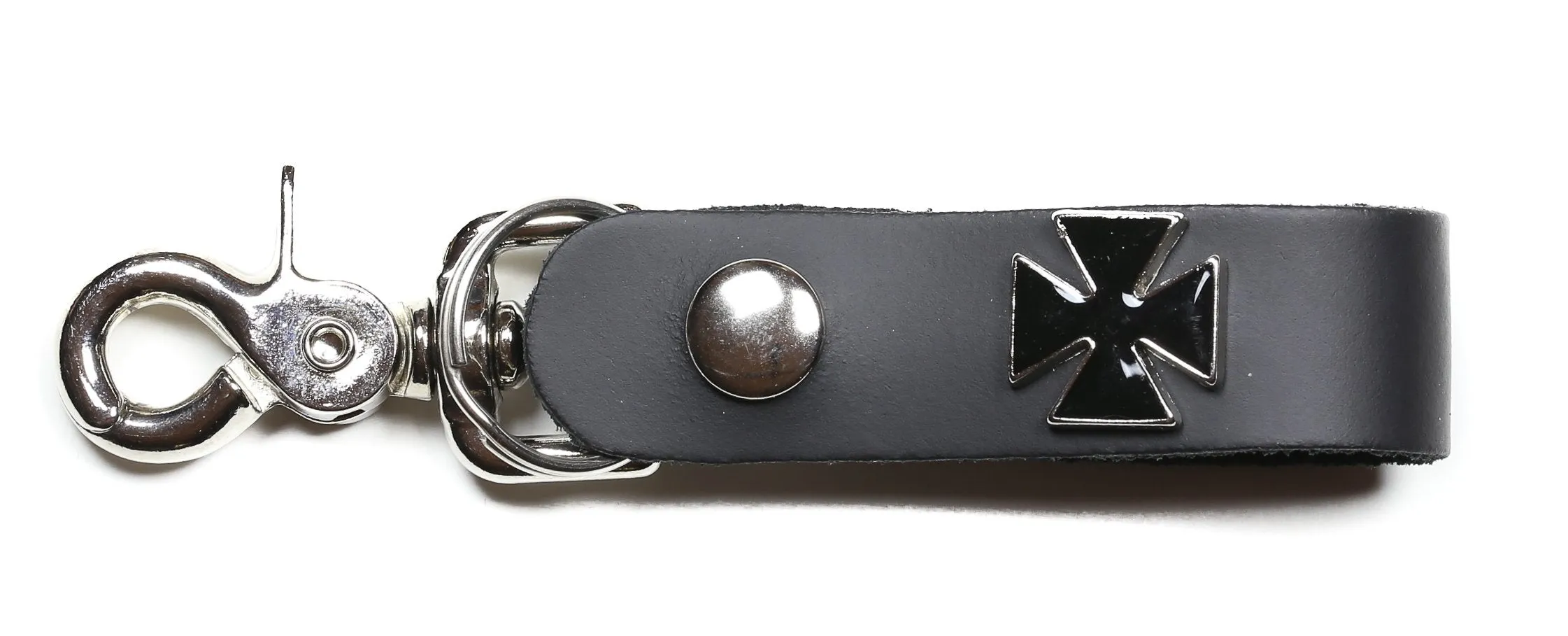 Small Iron CrossBlack Leather Strip KeyRing