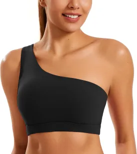 Smooth Sports Bras for Women One Shoulder Low Impact Asymmetrical Workout Tops Padded Yoga Bra