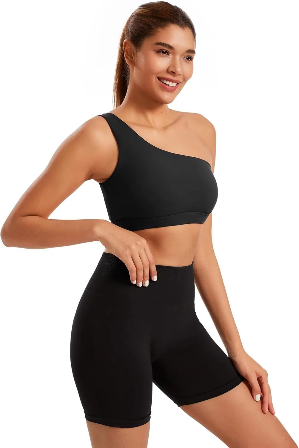 Smooth Sports Bras for Women One Shoulder Low Impact Asymmetrical Workout Tops Padded Yoga Bra