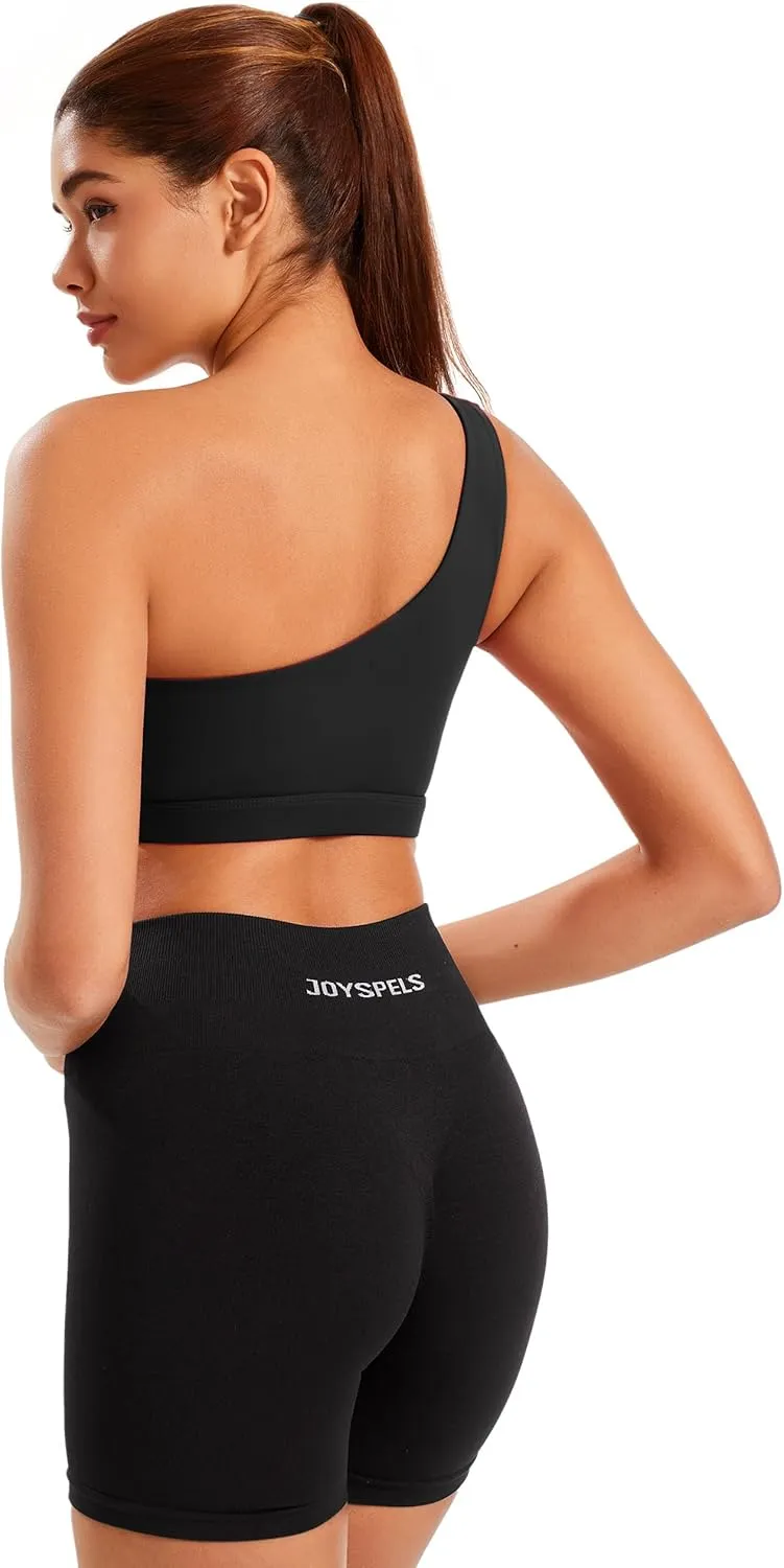Smooth Sports Bras for Women One Shoulder Low Impact Asymmetrical Workout Tops Padded Yoga Bra