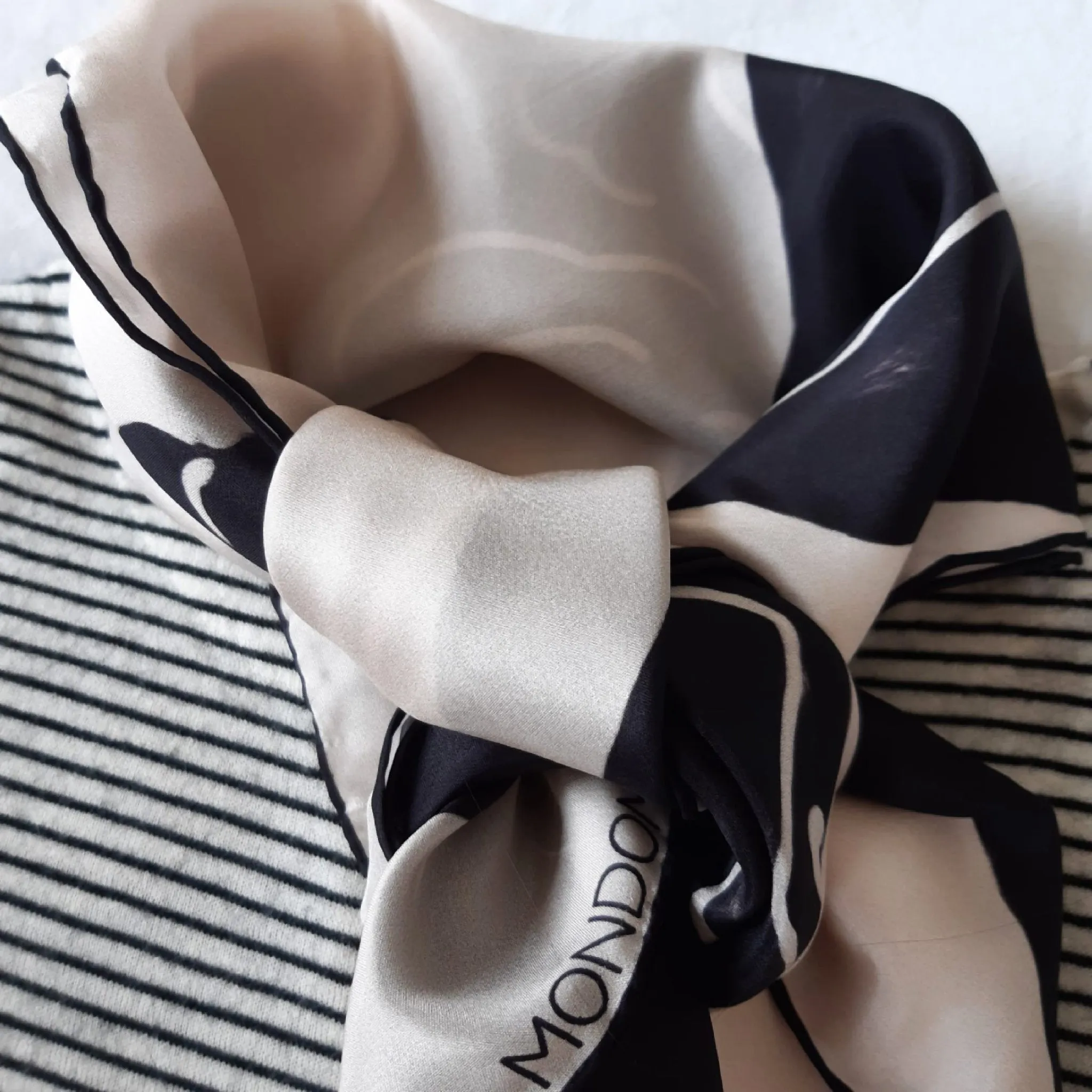 Square Silk Scarf (90cm) - Ladies Black/White