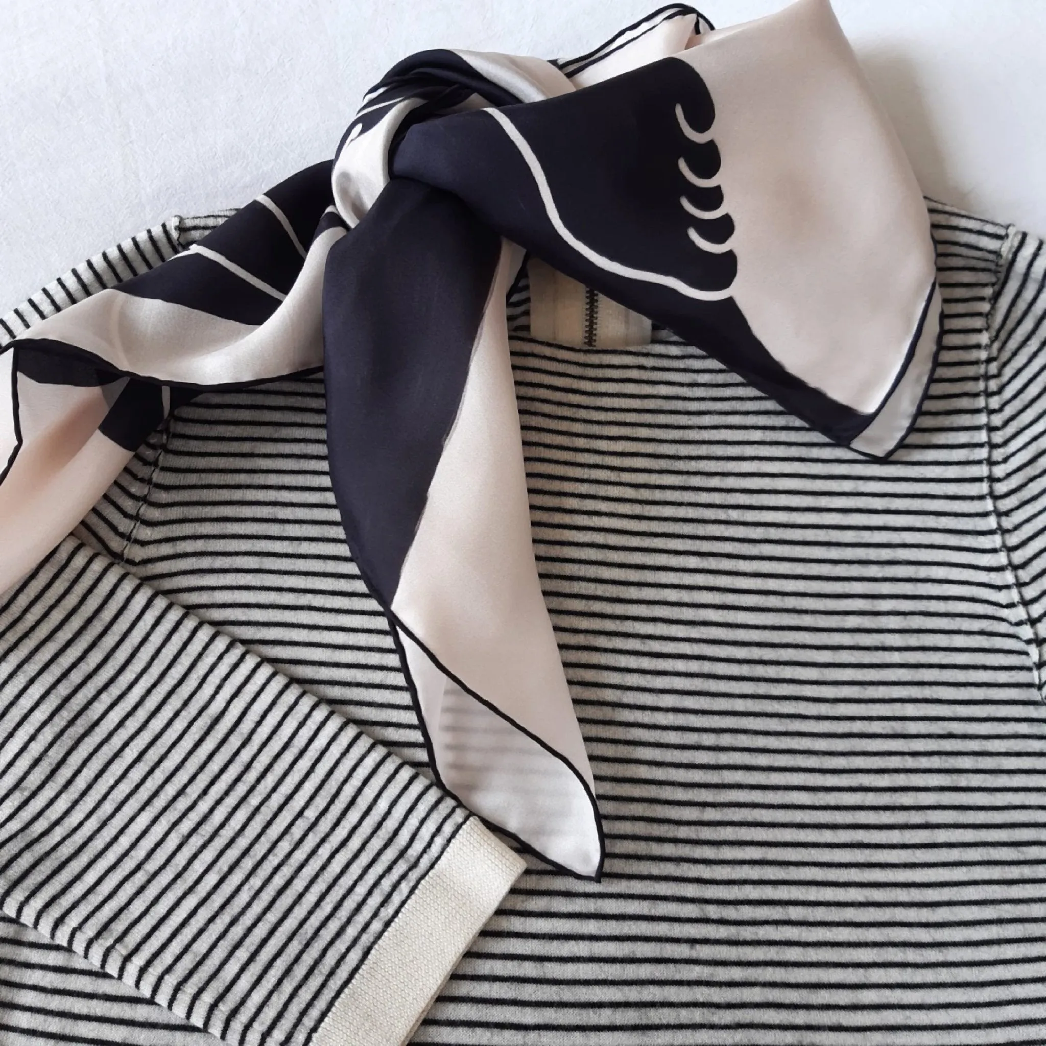 Square Silk Scarf (90cm) - Ladies Black/White