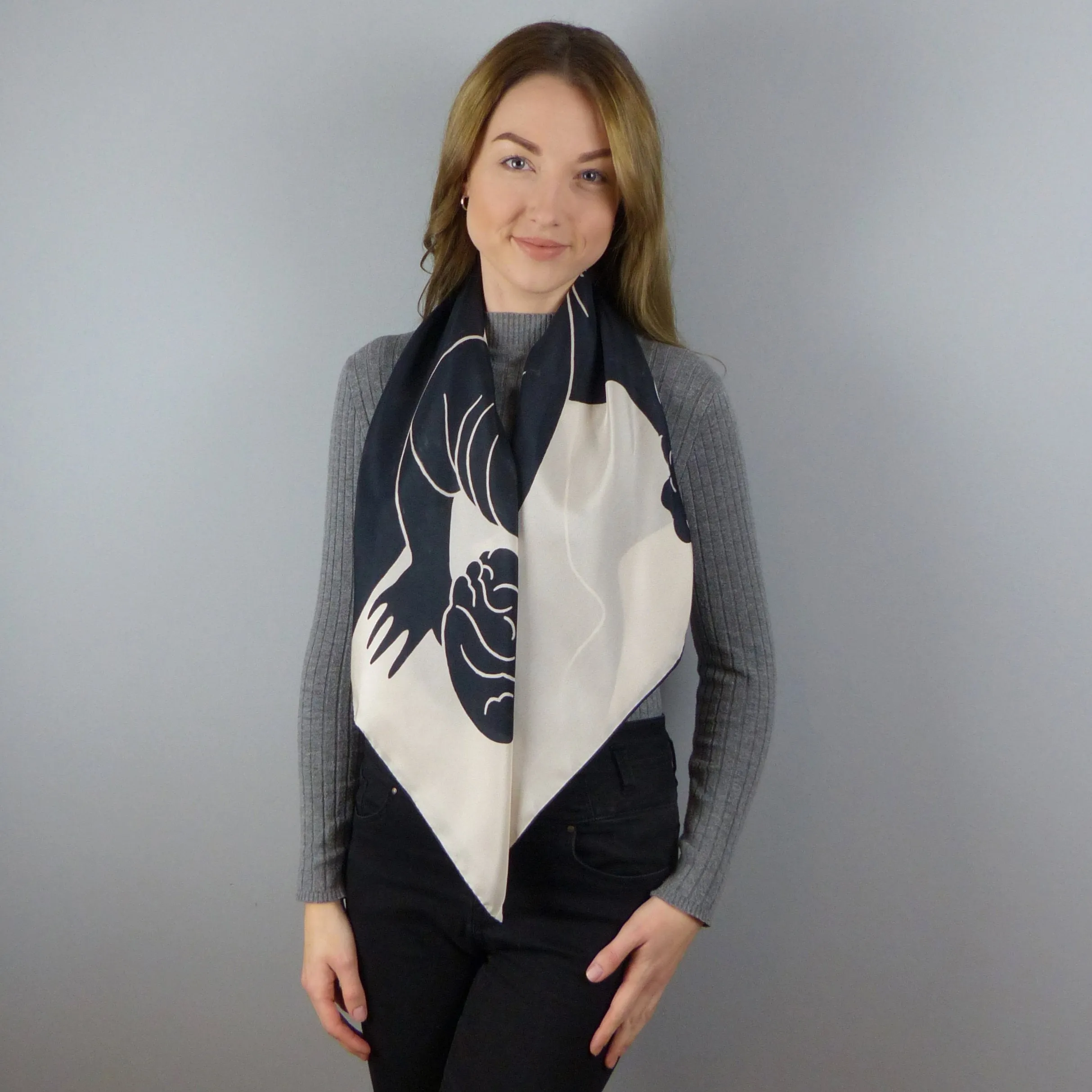 Square Silk Scarf (90cm) - Ladies Black/White