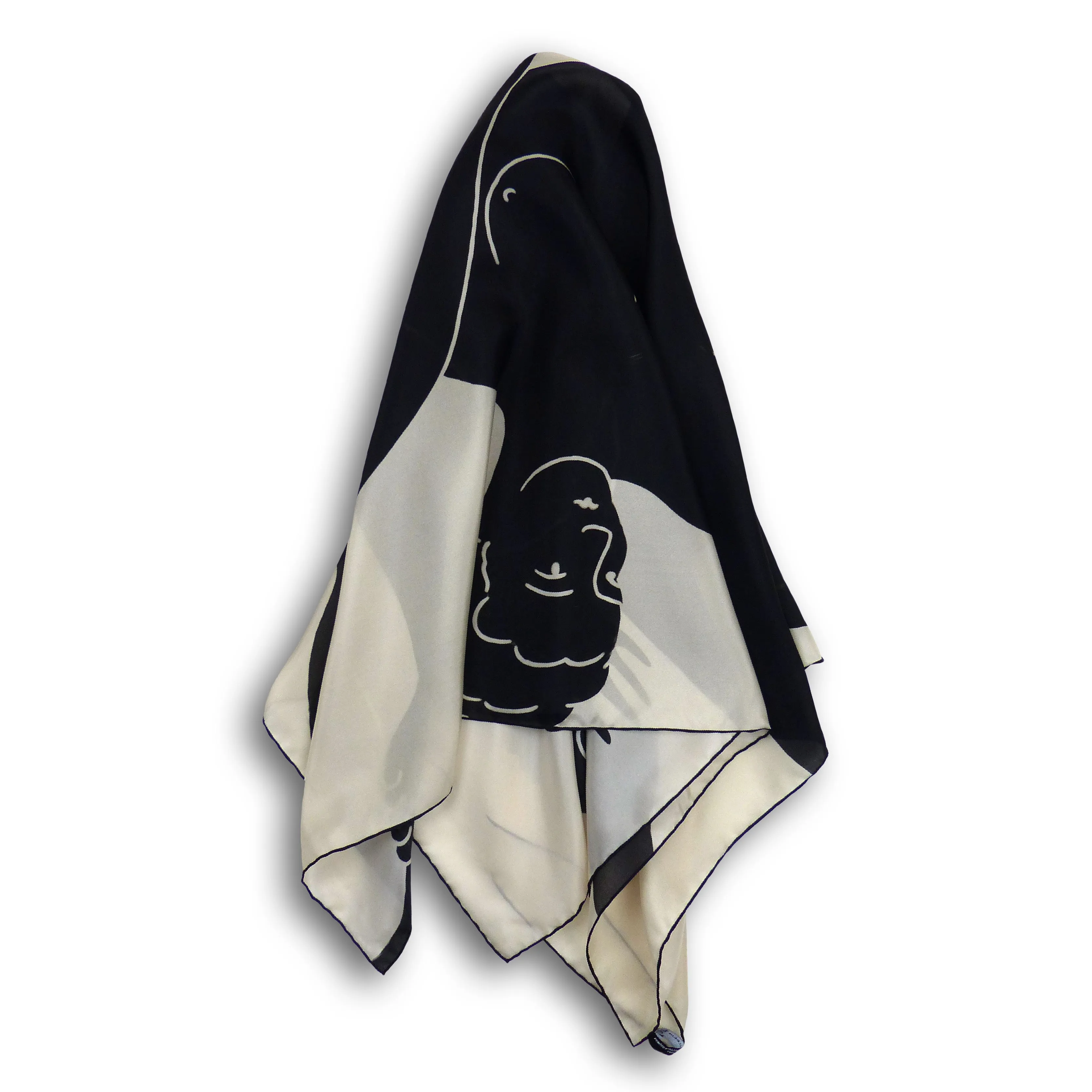 Square Silk Scarf (90cm) - Ladies Black/White