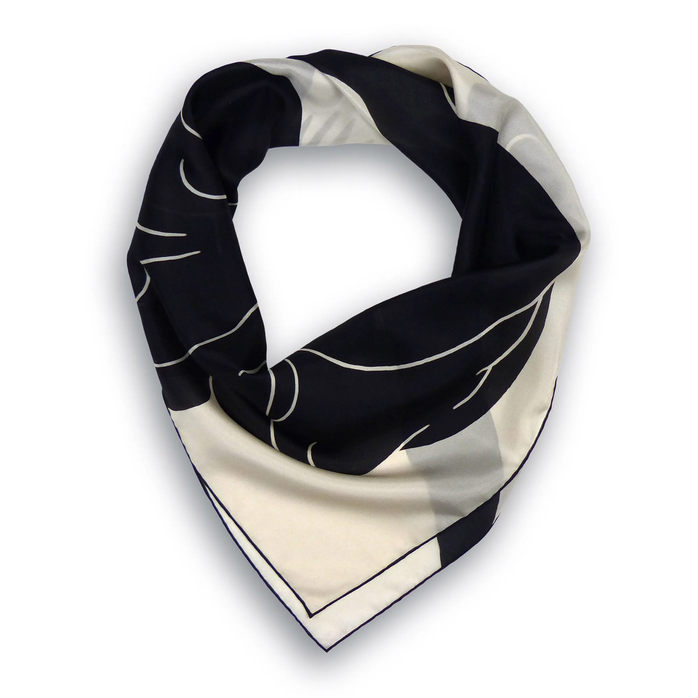 Square Silk Scarf (90cm) - Ladies Black/White