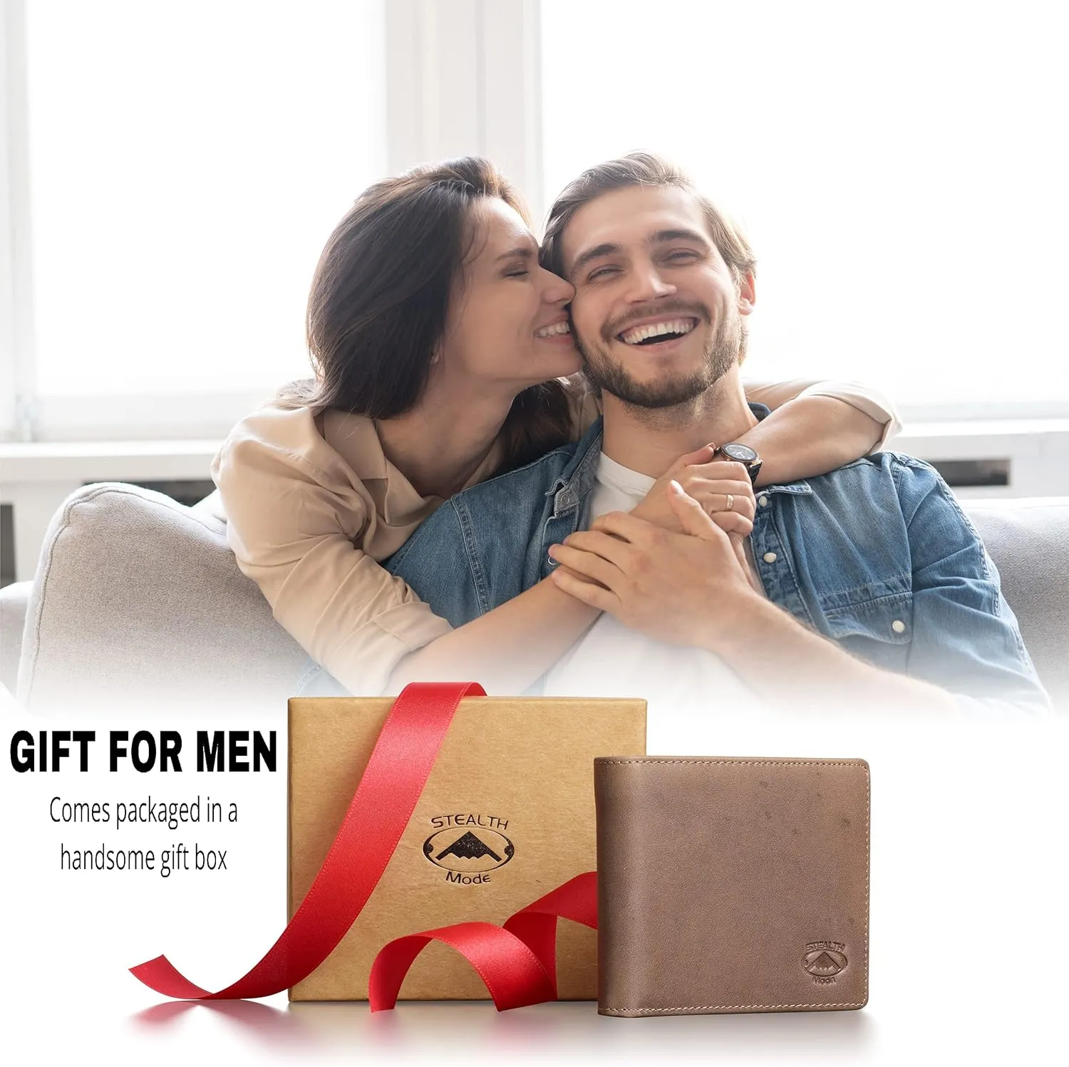 Stealth Mode Leather Bifold Wallet for Men With ID Window and RFID Blocking