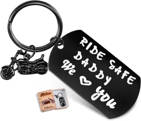 SUNSH Ride Safe Daddy We Love You Keychain for Men Dad Cool Motorcycle Biker Keyrings Father Gifts from Daughter/Son Black