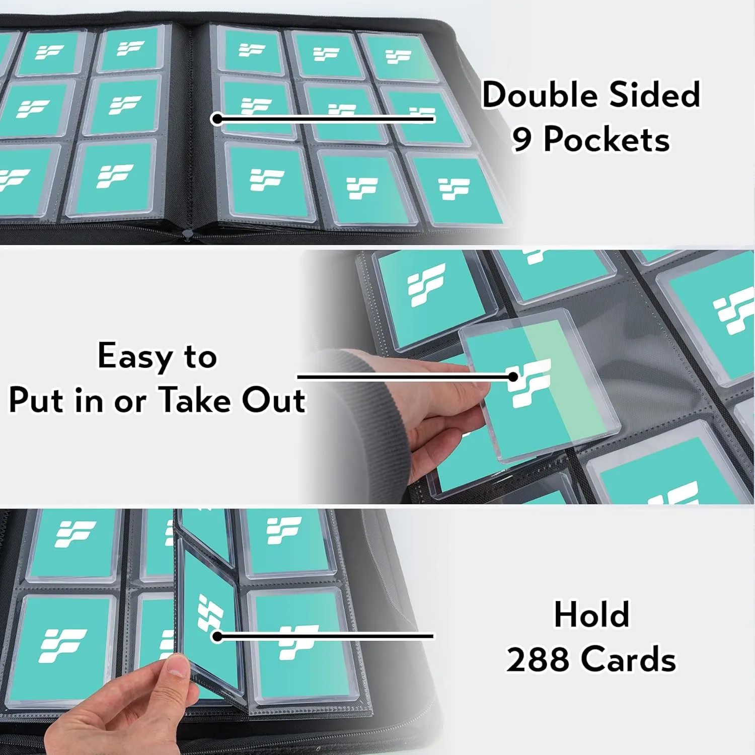 Top Loader Binder for Cards (Clear Window), Holds 288 Cards in 3"x4" Toploaders, Trading Card Binder 9 Pocket for TCG, MTG, YGO, Game Cards, Sports Cards(Sky Blue)