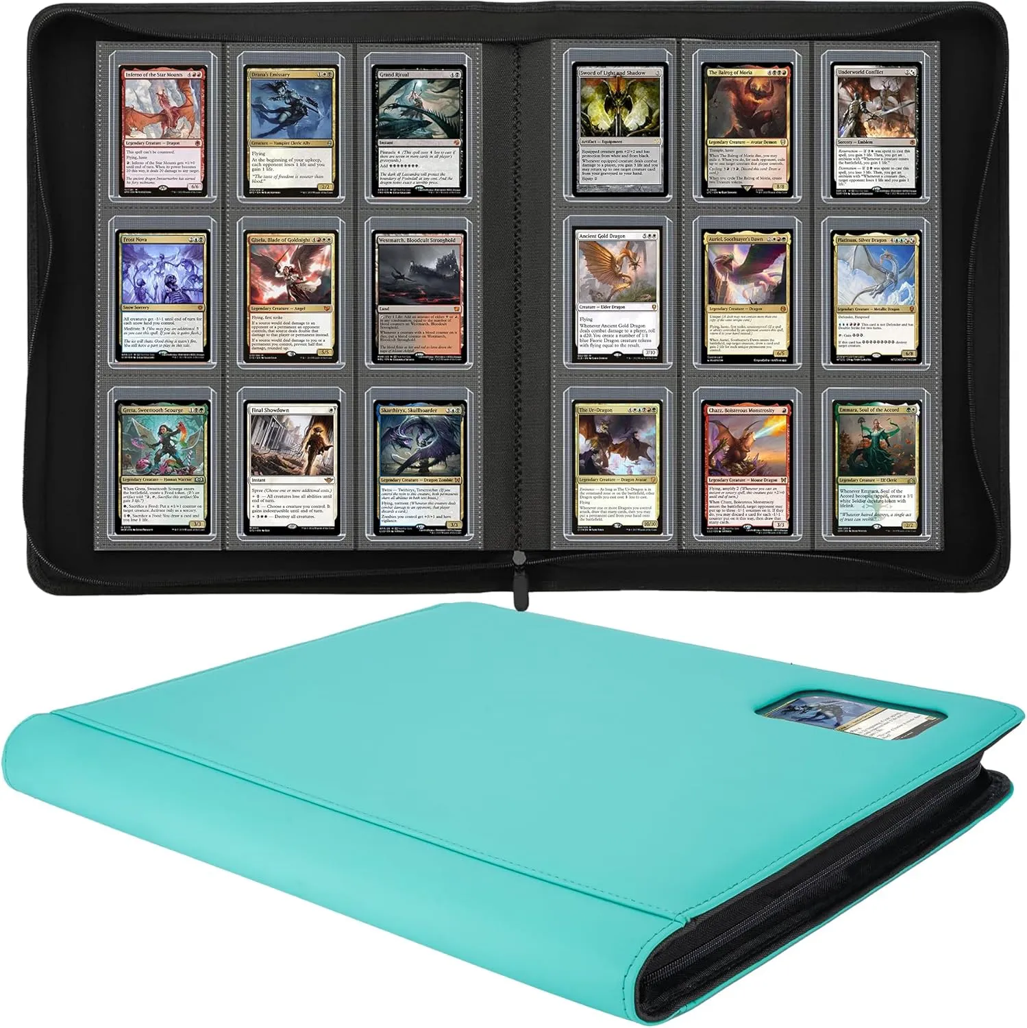 Top Loader Binder for Cards (Clear Window), Holds 288 Cards in 3"x4" Toploaders, Trading Card Binder 9 Pocket for TCG, MTG, YGO, Game Cards, Sports Cards(Sky Blue)