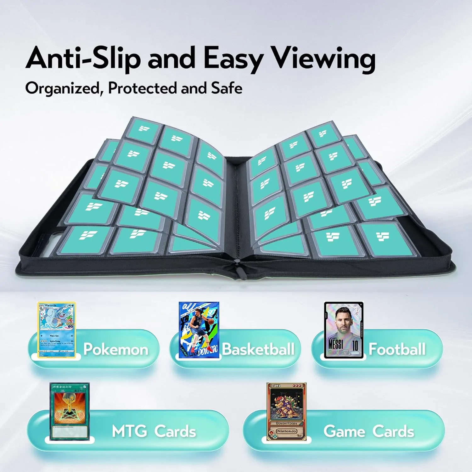 Top Loader Binder for Cards (Clear Window), Holds 288 Cards in 3"x4" Toploaders, Trading Card Binder 9 Pocket for TCG, MTG, YGO, Game Cards, Sports Cards(Sky Blue)