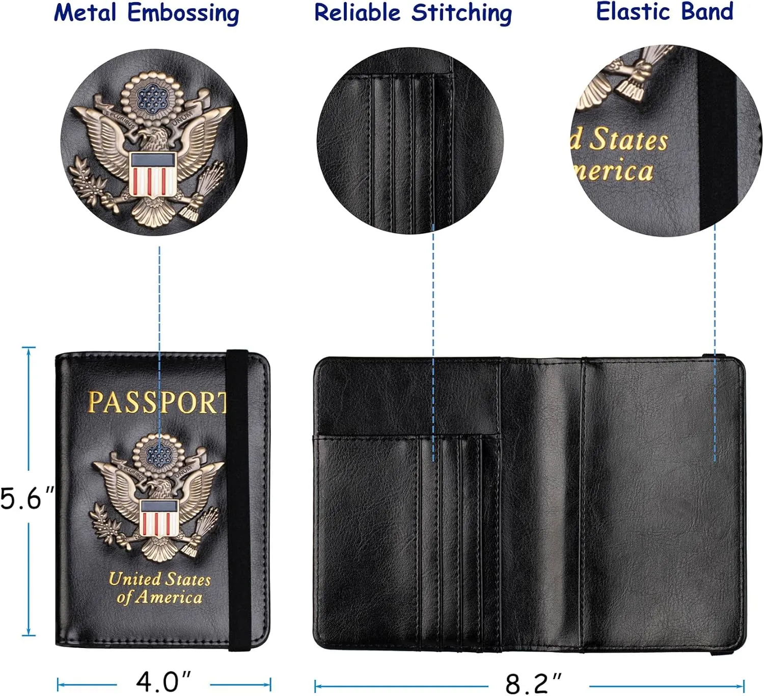 TOURSUIT RFID Blocking Passport Holder for Women Men, Leather Passport Travel Wallet with Metal 3D Metal Badge, Travel Document Holder Cover Accessories (Black)