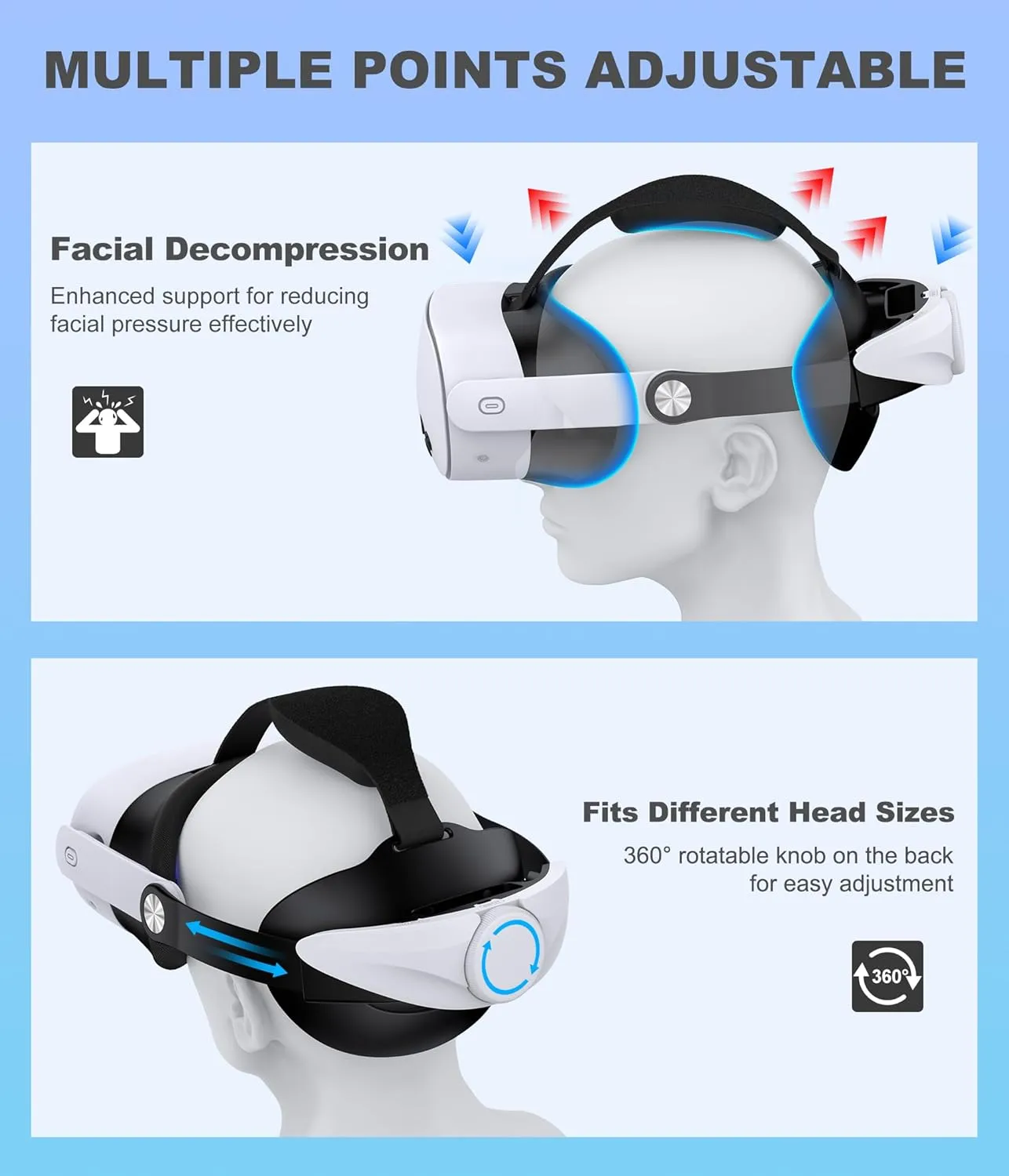 VR Head Strap for Meta Quest 3S/Quest 3/Quest 2, with Cotton BackPad, Adjustable Headset Strap, Replacement for Elite Strap, Lightweight, Reduce Pressure for Oculus Head Strap, Enhanced Comfort