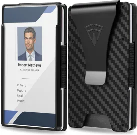 Wallet for Men with Transparent ID Card Holder - Slim Mens Wallet with RFID Blocking Technology - 15 Card Holder Capacity - Metal Money Clip for Bill Holder - Box Packaged - Gift for Him(Carbon Fiber)