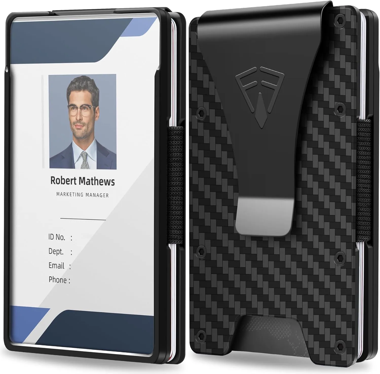 Wallet for Men with Transparent ID Card Holder - Slim Mens Wallet with RFID Blocking Technology - 15 Card Holder Capacity - Metal Money Clip for Bill Holder - Box Packaged - Gift for Him(Carbon Fiber)