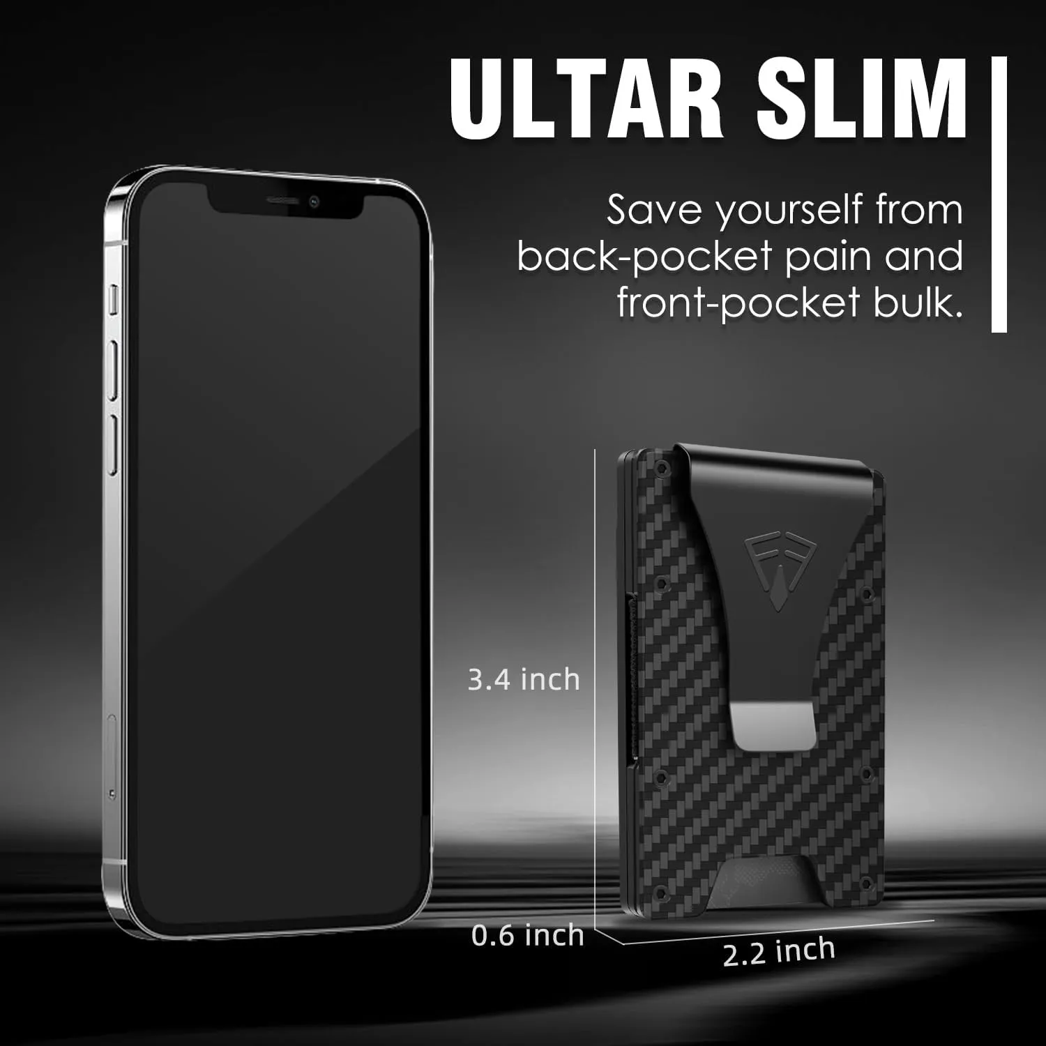 Wallet for Men with Transparent ID Card Holder - Slim Mens Wallet with RFID Blocking Technology - 15 Card Holder Capacity - Metal Money Clip for Bill Holder - Box Packaged - Gift for Him(Carbon Fiber)