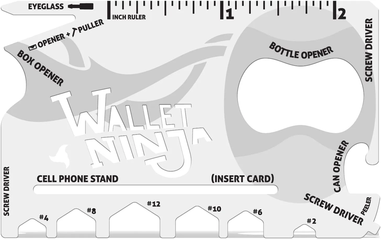 Wallet Ninja 18 in 1 Credit Card Multi-Tool: (Baby Blue, Snow White, Mutant Purple) Eyeglass Screwdriver, Hex Wrenches, Bottle Opener, Phone Stand, Can Opener, Ruler