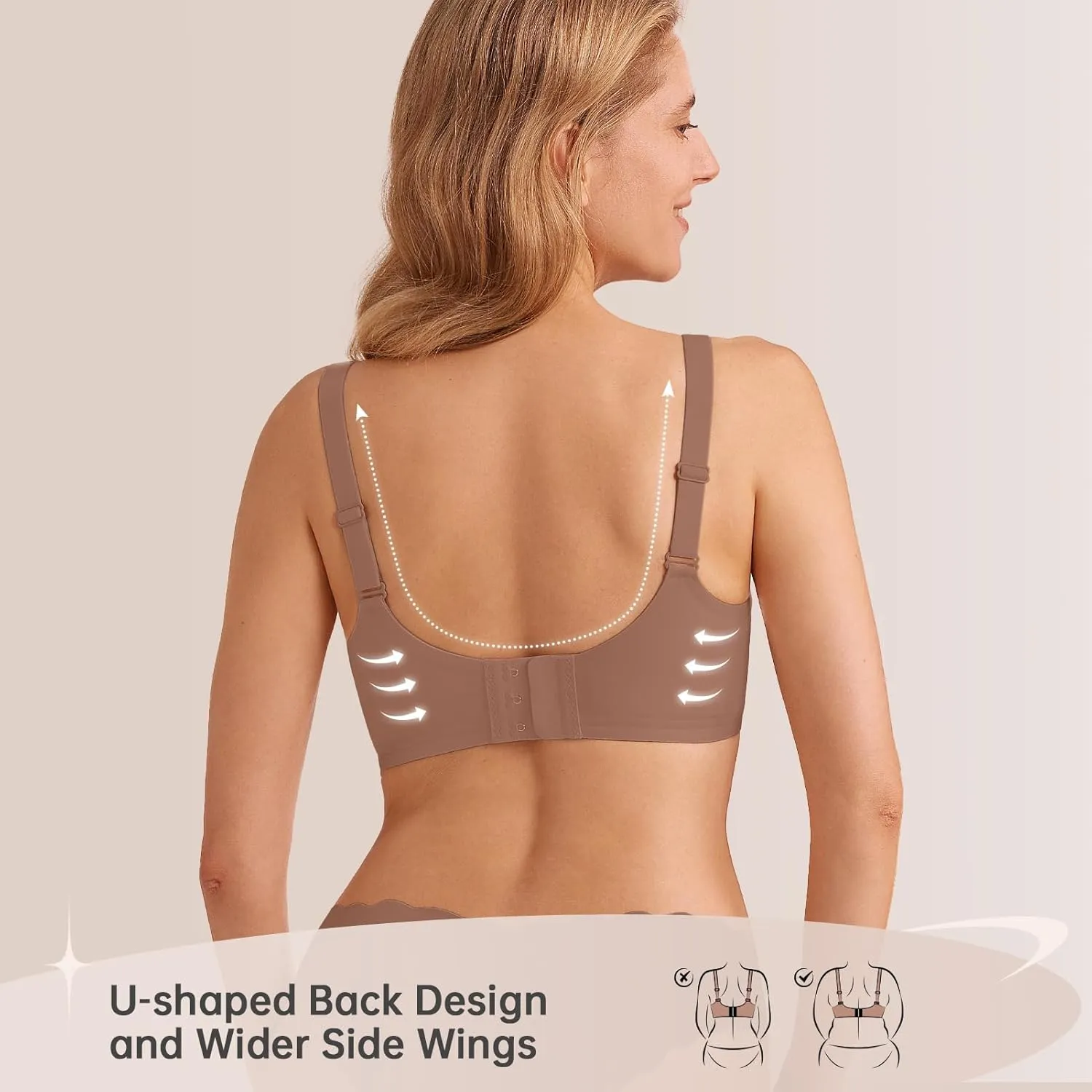 Wireless Seamless Bras for Women No Underwire Push Up Scalloped V Neck Full Coverage Support Bralettes Everyday Bras