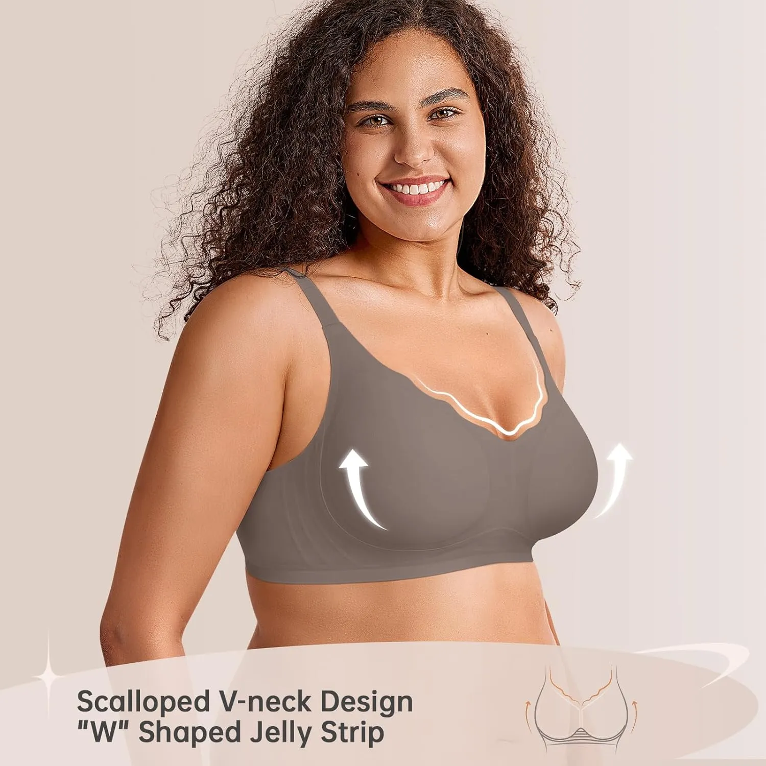 Wireless Seamless Bras for Women No Underwire Push Up Scalloped V Neck Full Coverage Support Bralettes Everyday Bras