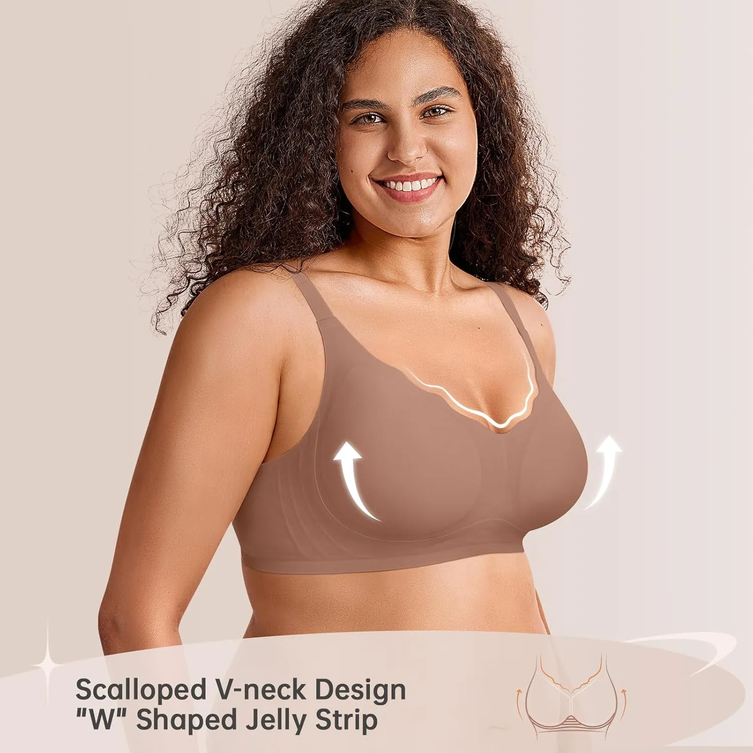 Wireless Seamless Bras for Women No Underwire Push Up Scalloped V Neck Full Coverage Support Bralettes Everyday Bras