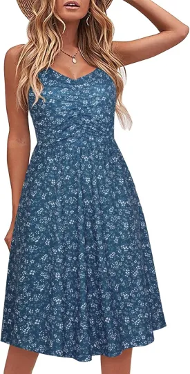 YATHON Casual Dresses for Women Sleeveless Cotton Summer Beach Dress A Line Spaghetti Strap Sundresses with Pockets