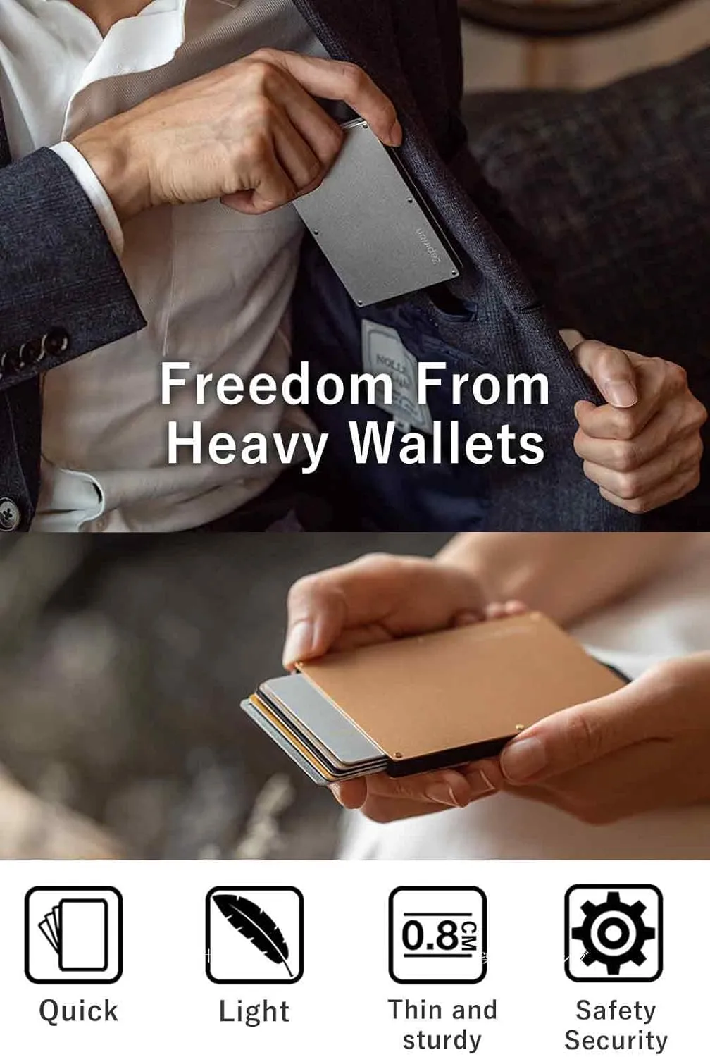 zepirion Pop Up Wallet, Slim Minimalist Credit Card Holder For Men RFID Blocking Mini Metal Case (Gold)