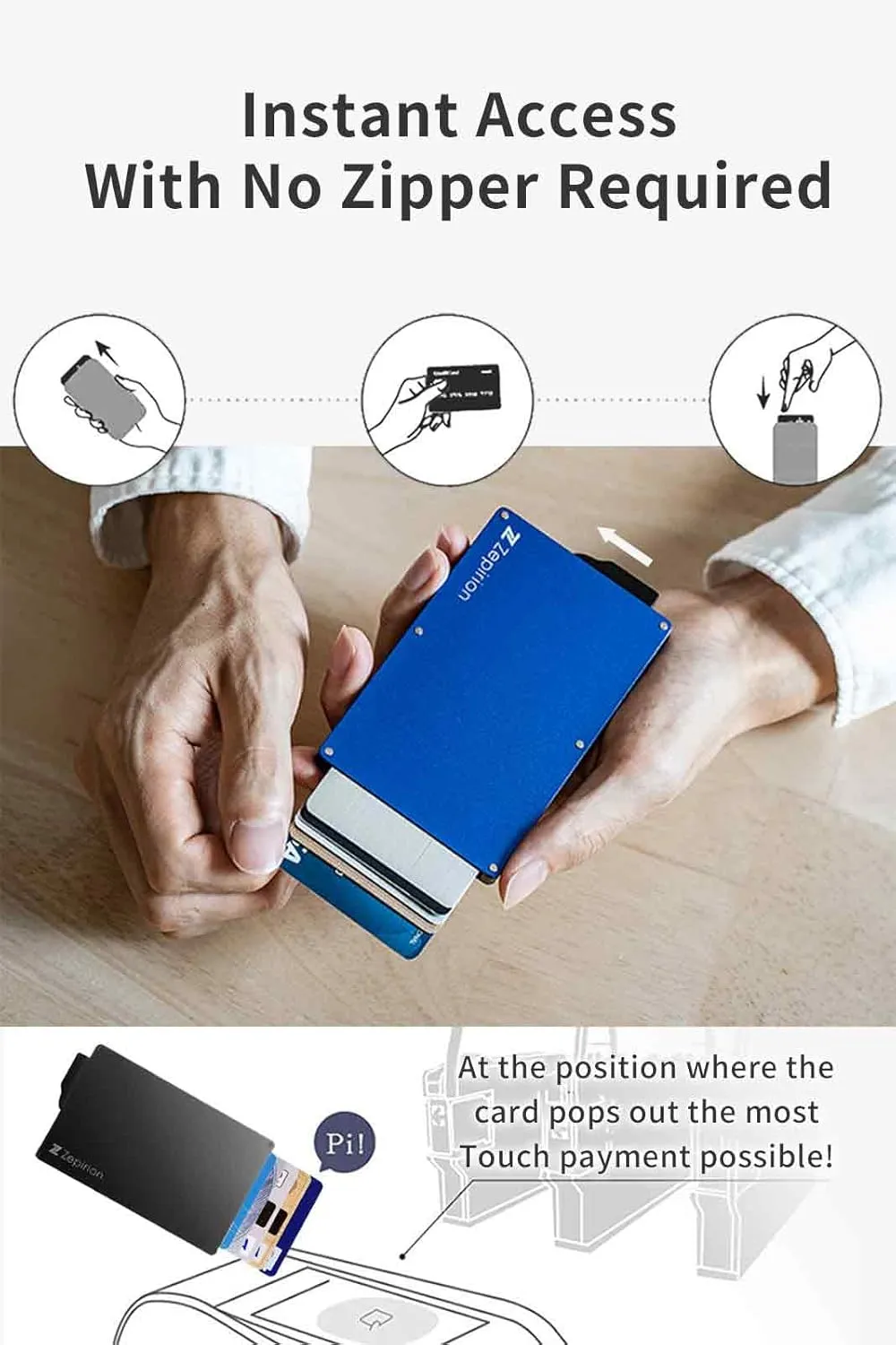 zepirion Pop Up Wallet, Slim Minimalist Credit Card Holder For Men RFID Blocking Mini Metal Case (Gold)